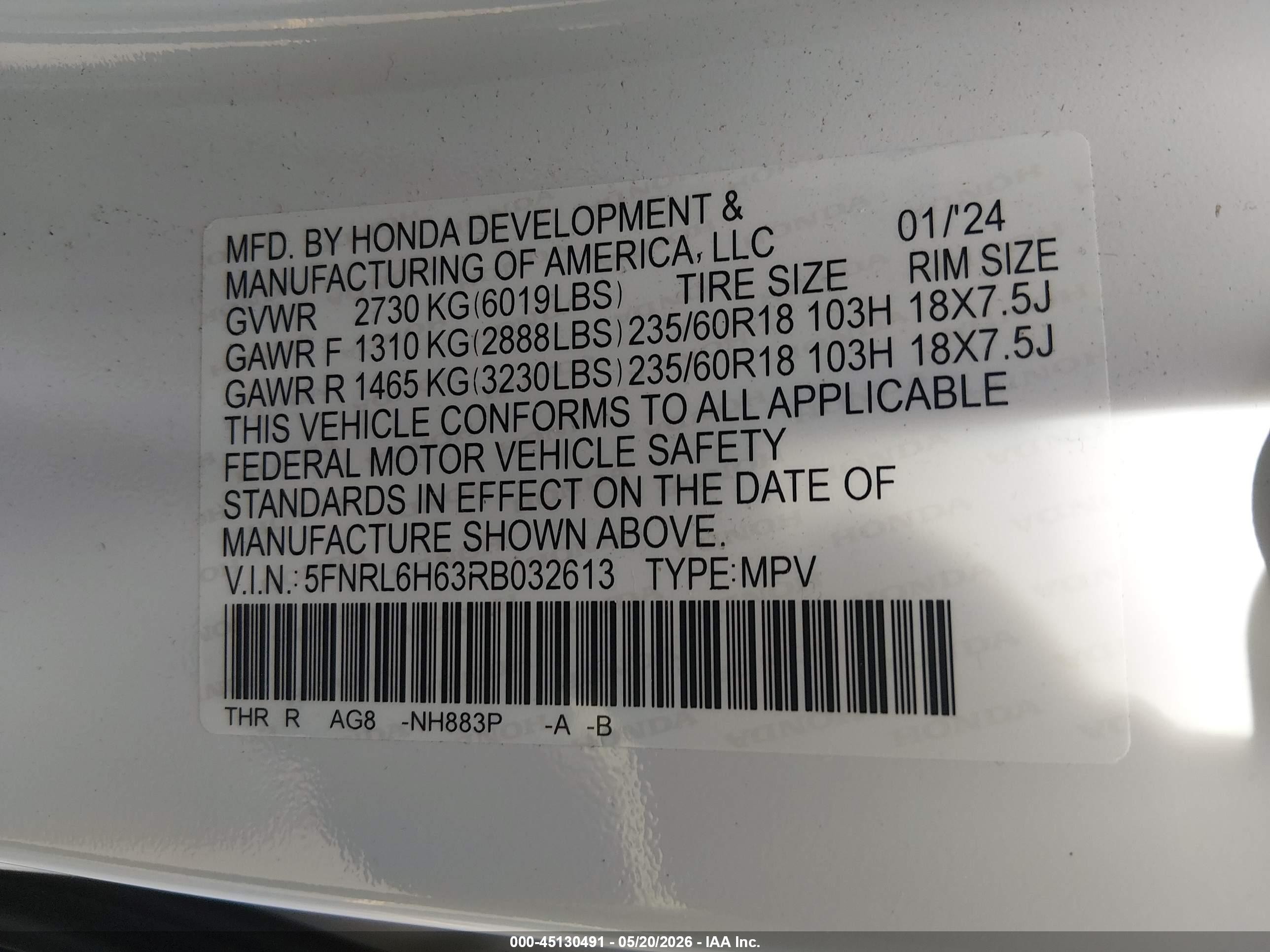 2024 Honda Odyssey Ex-l White vin: 5FNRL6H63RB032613