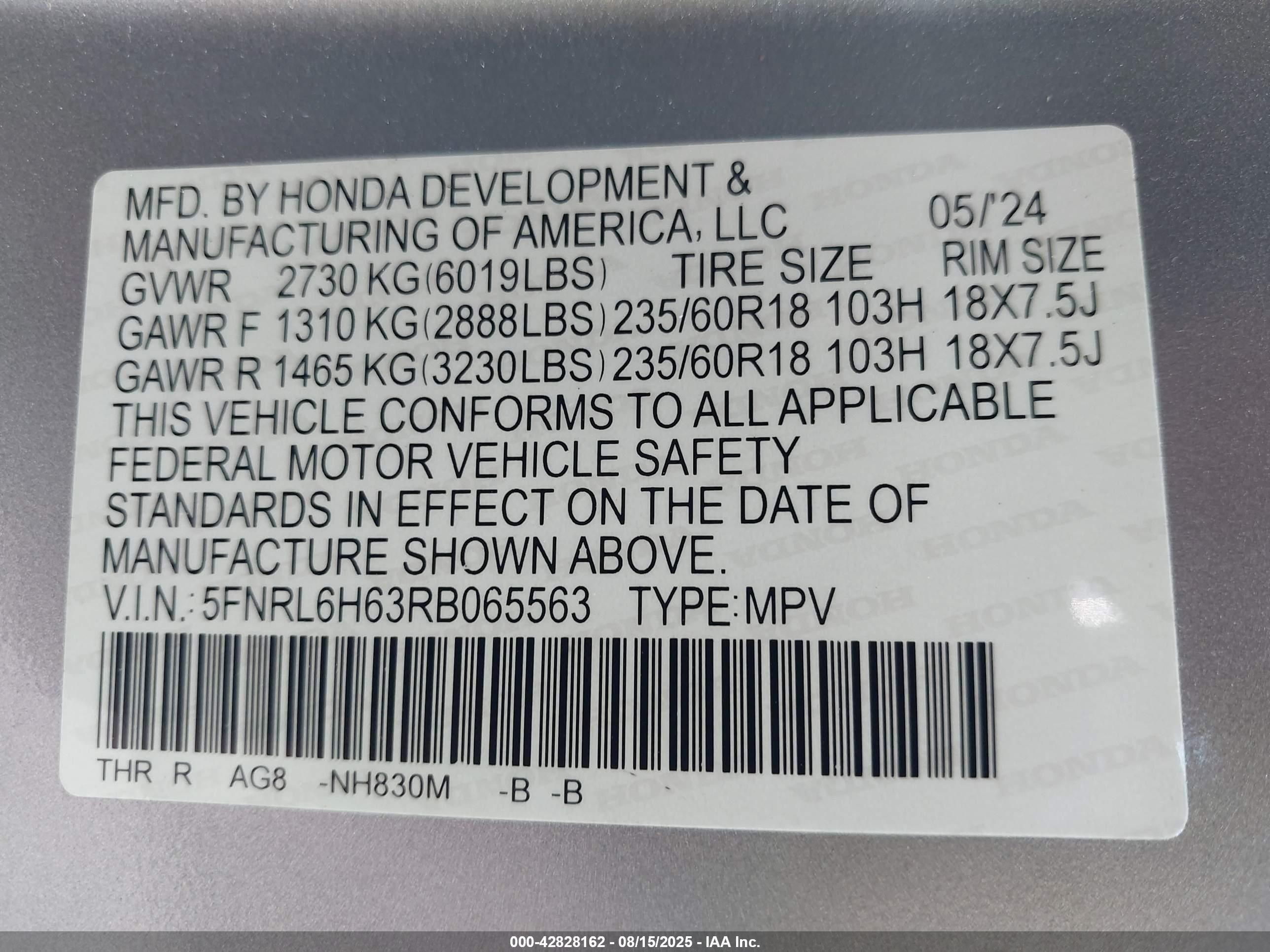 2024 Honda Odyssey Ex-l Silver vin: 5FNRL6H63RB065563