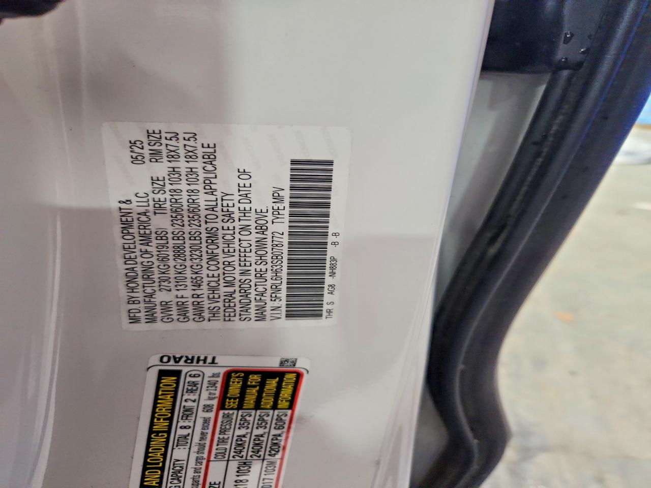 2025 Honda Odyssey Exl White vin: 5FNRL6H63SB078772