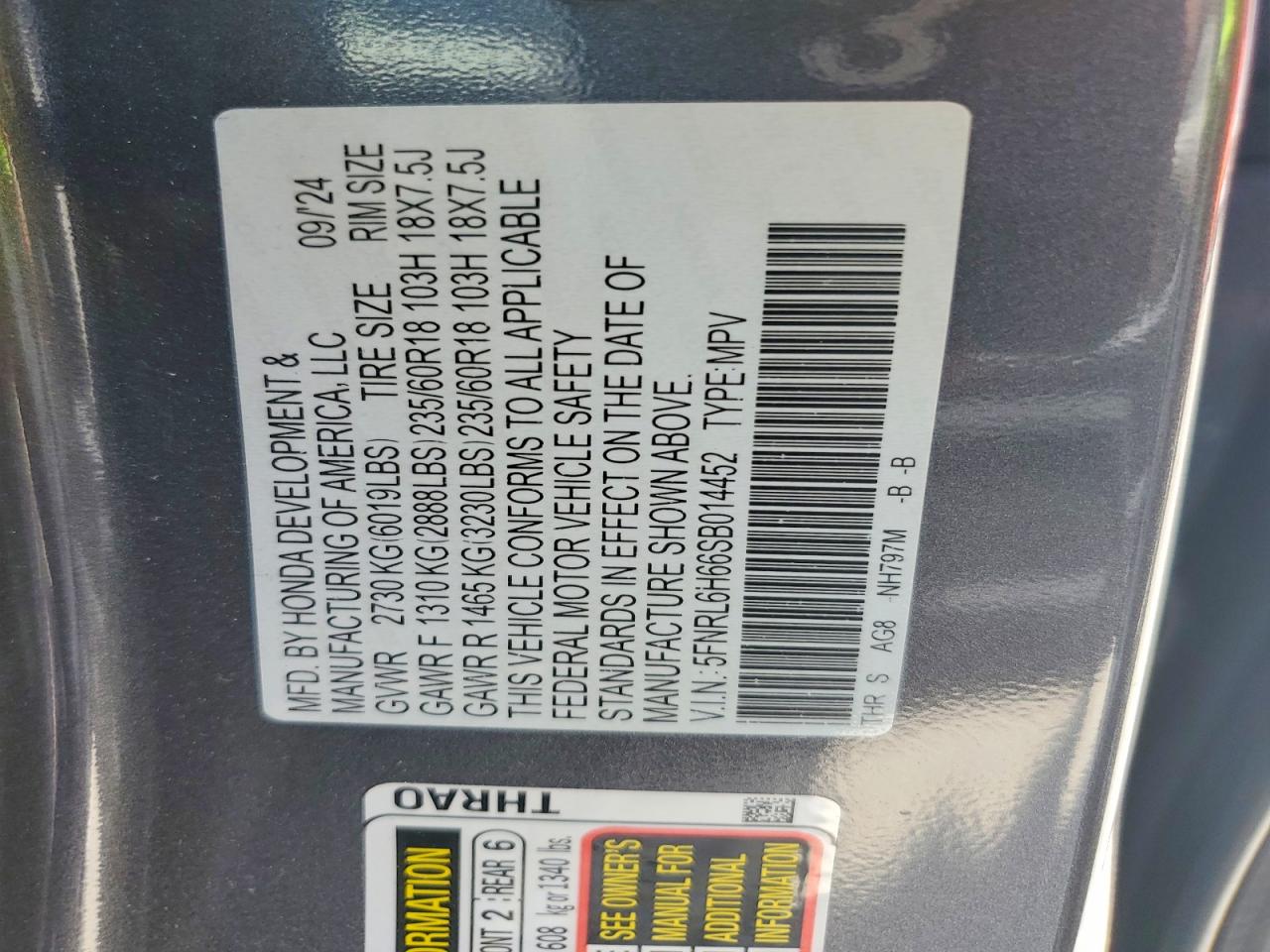 2025 Honda Odyssey Exl Black vin: 5FNRL6H66SB014452