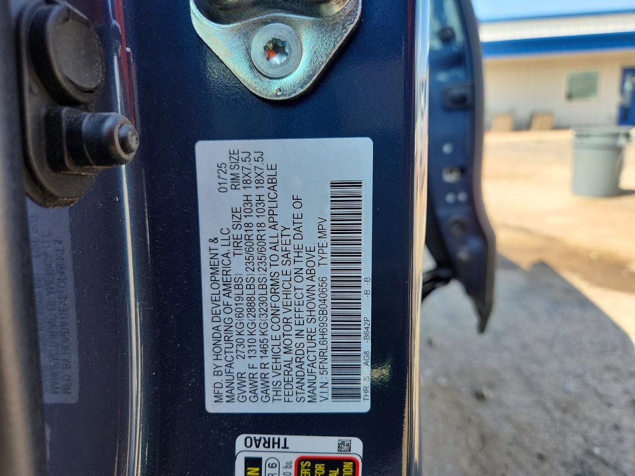 2025 Honda Odyssey Exl Blue vin: 5FNRL6H69SB040656
