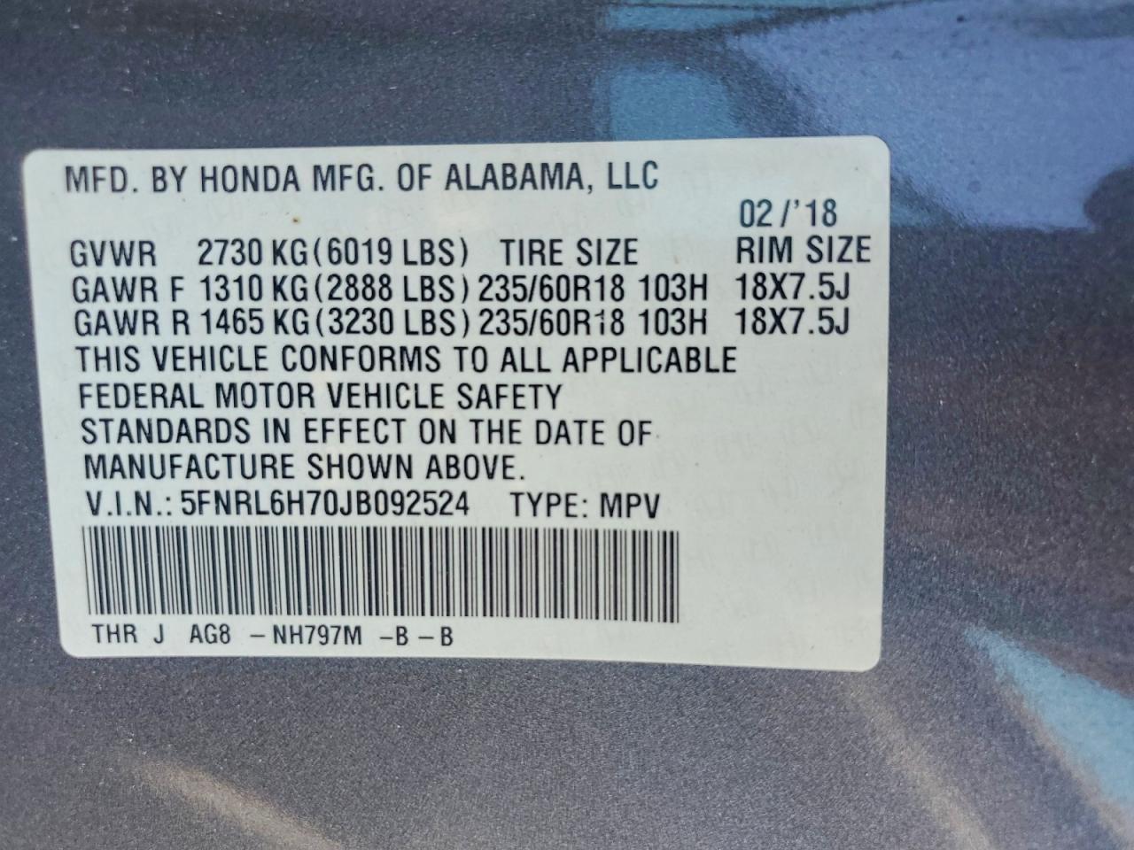 2018 Honda Odyssey Exl Gray vin: 5FNRL6H70JB092524