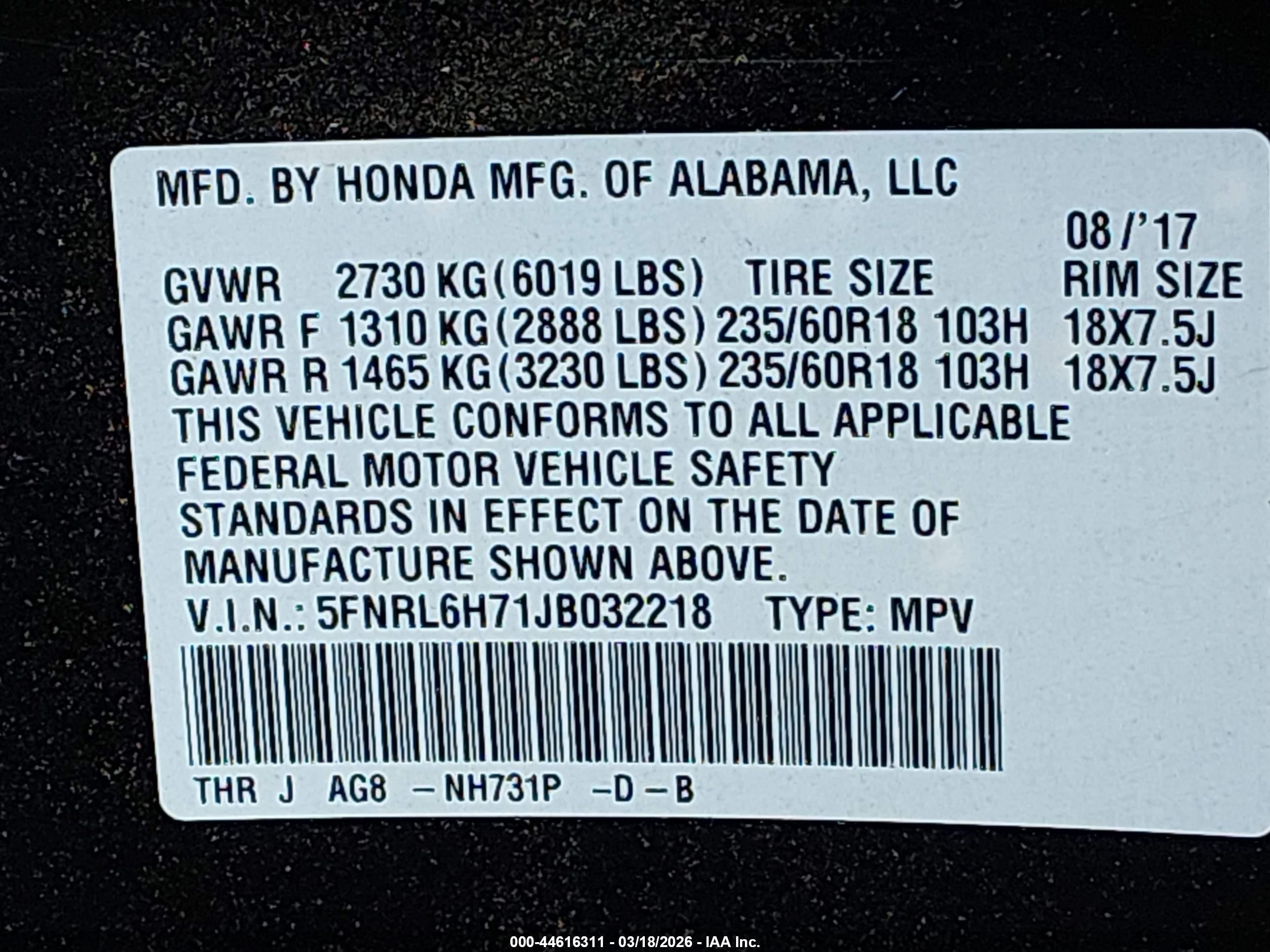 2018 Honda Odyssey Ex-l Black vin: 5FNRL6H71JB032218