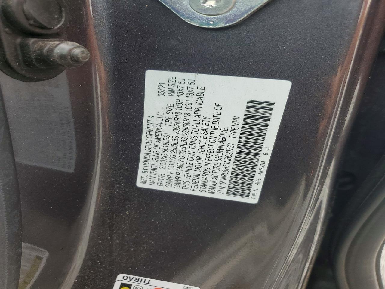 2022 Honda Odyssey Exl Charcoal vin: 5FNRL6H71NB020737