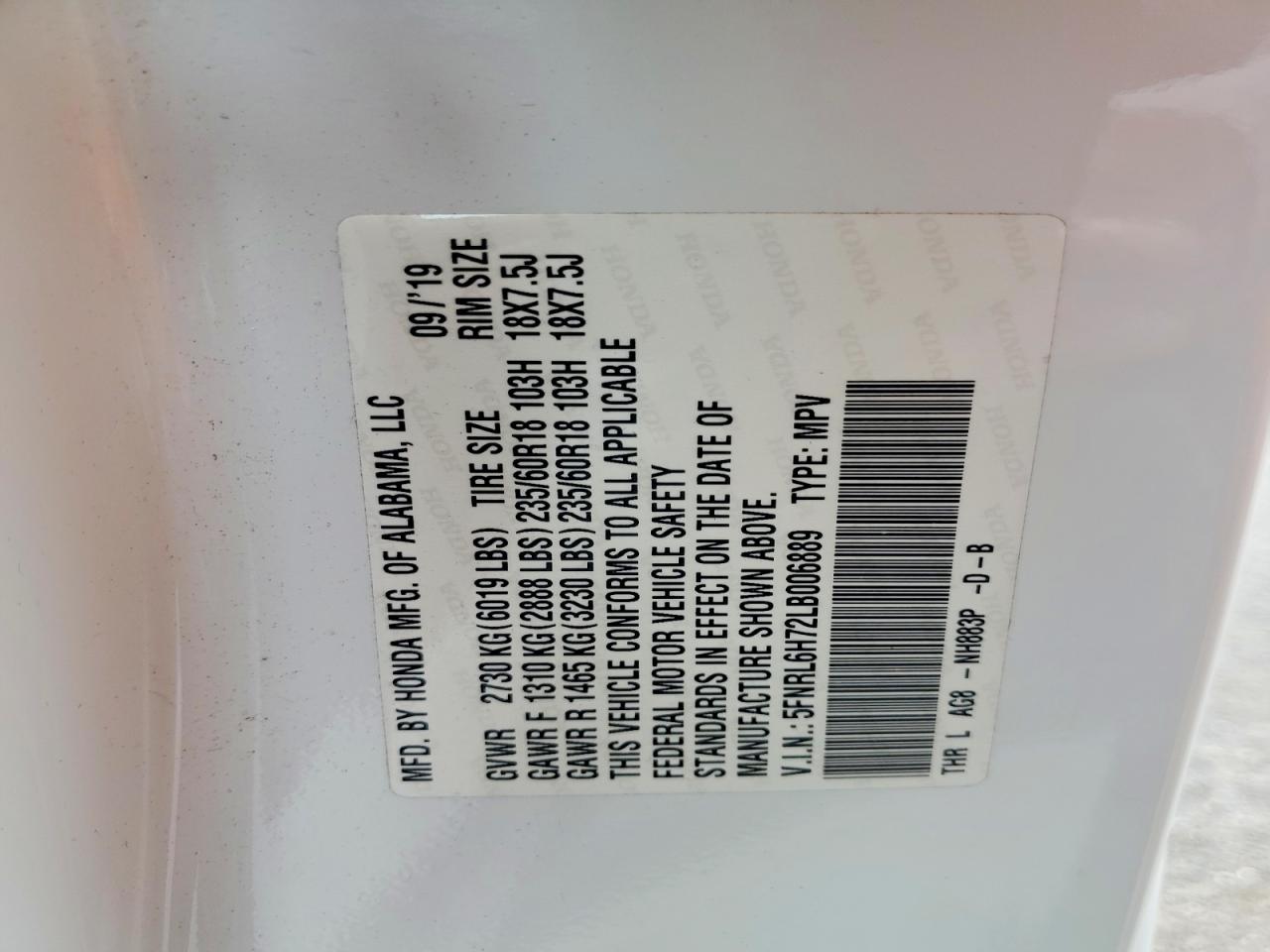 2020 Honda Odyssey Exl White vin: 5FNRL6H72LB006889