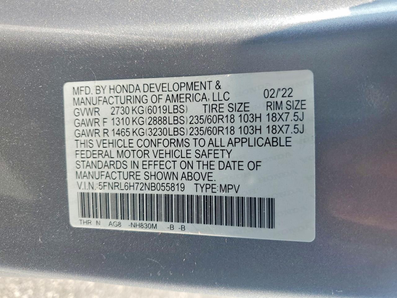 2022 Honda Odyssey Exl Silver vin: 5FNRL6H72NB055819