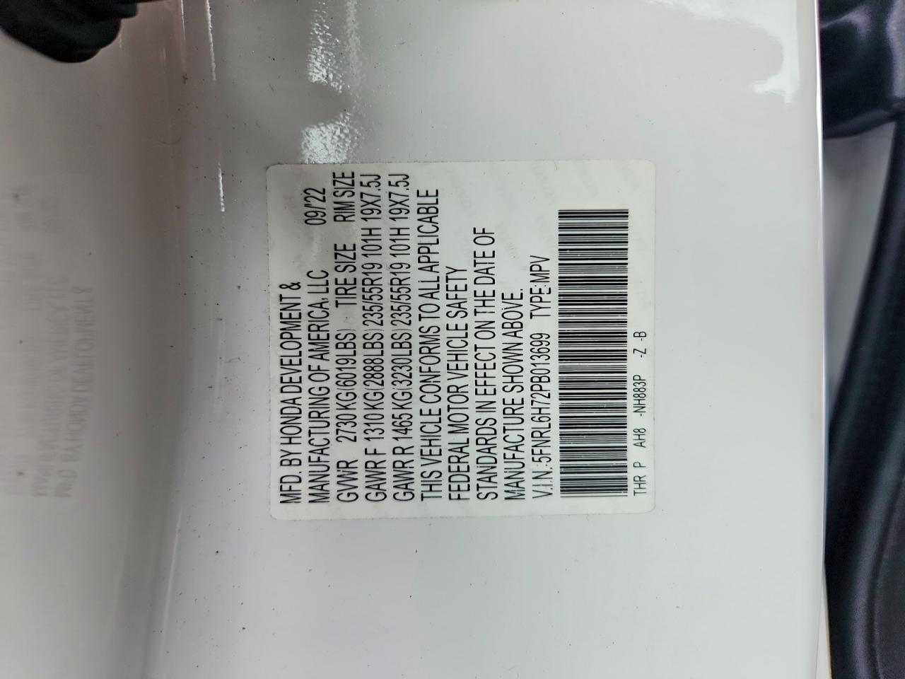 2023 Honda Odyssey Sport-l White vin: 5FNRL6H72PB013699
