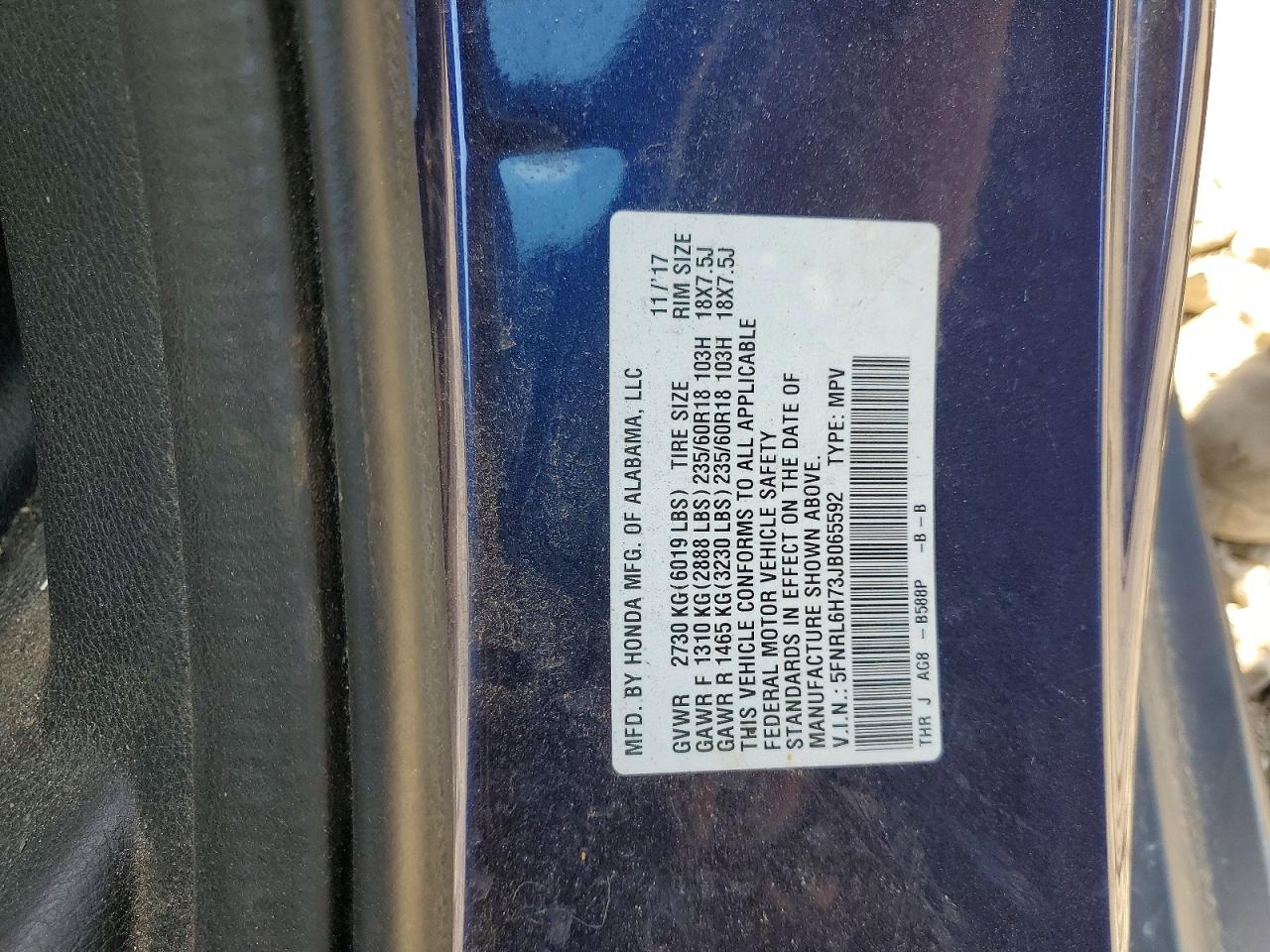 2018 Honda Odyssey Exl Blue vin: 5FNRL6H73JB065592