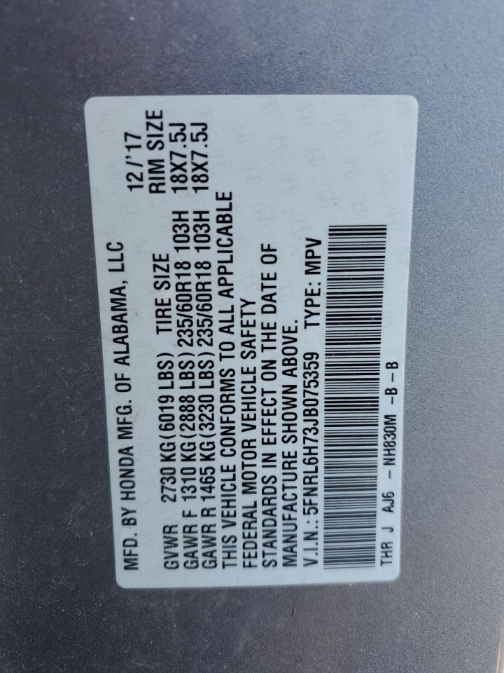 2018 Honda Odyssey Exl Gray vin: 5FNRL6H73JB075359