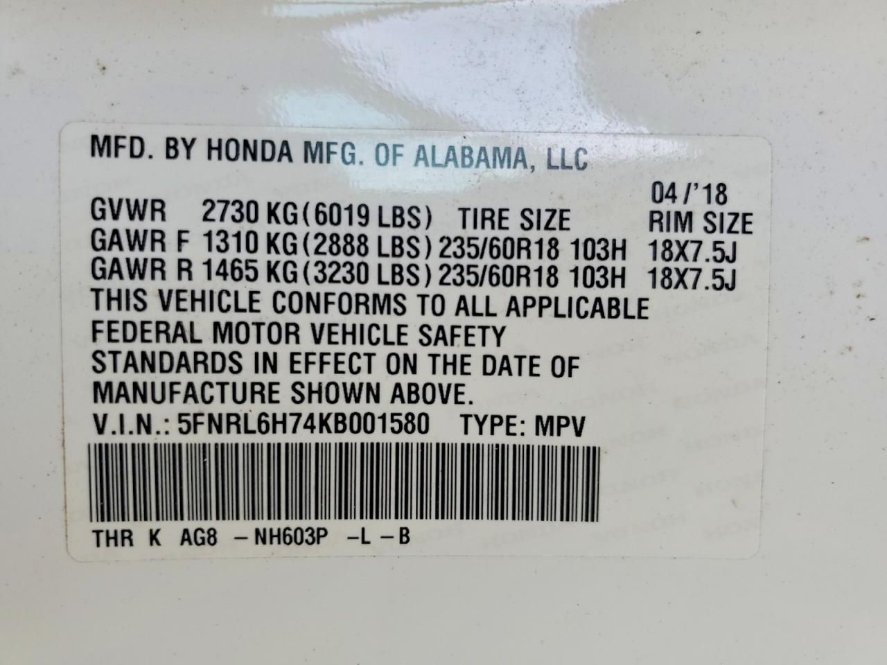 2019 Honda Odyssey Exl Белый vin: 5FNRL6H74KB001580