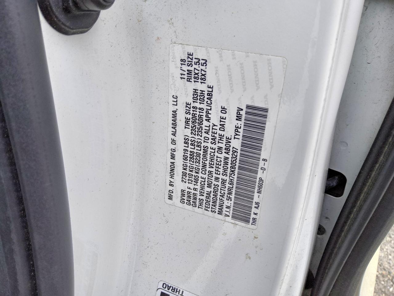 2019 Honda Odyssey Exl Белый vin: 5FNRL6H75KB053297