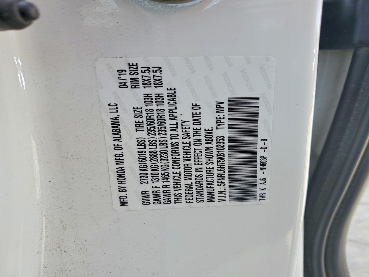 2019 Honda Odyssey Exl White vin: 5FNRL6H75KB102353