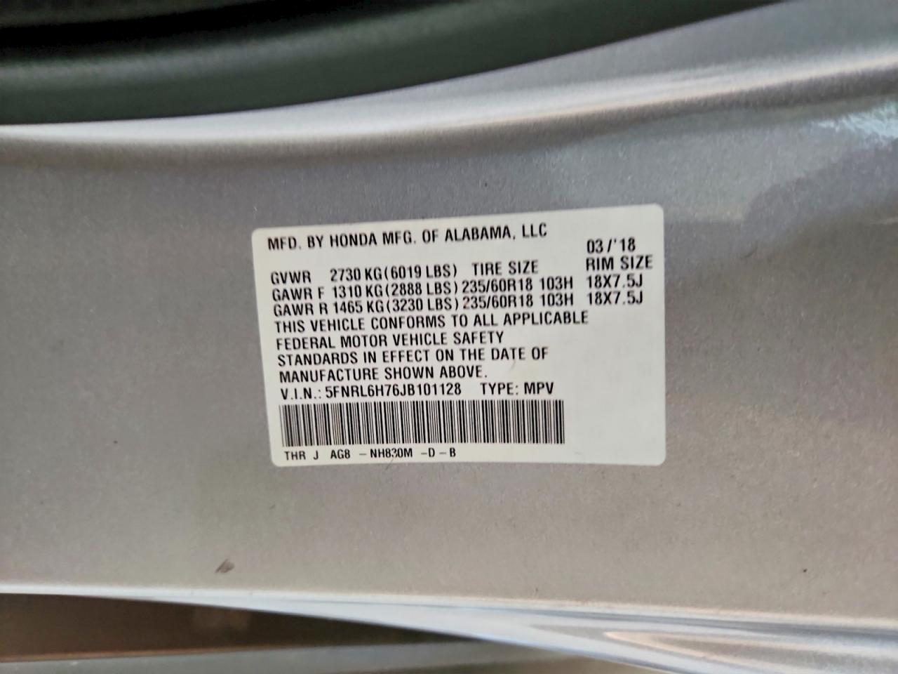 2018 Honda Odyssey Exl Gray vin: 5FNRL6H76JB101128