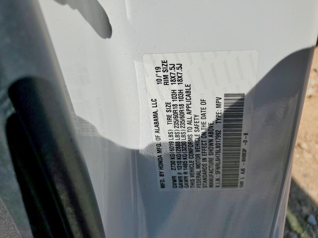 2020 Honda Odyssey Exl White vin: 5FNRL6H76LB017992
