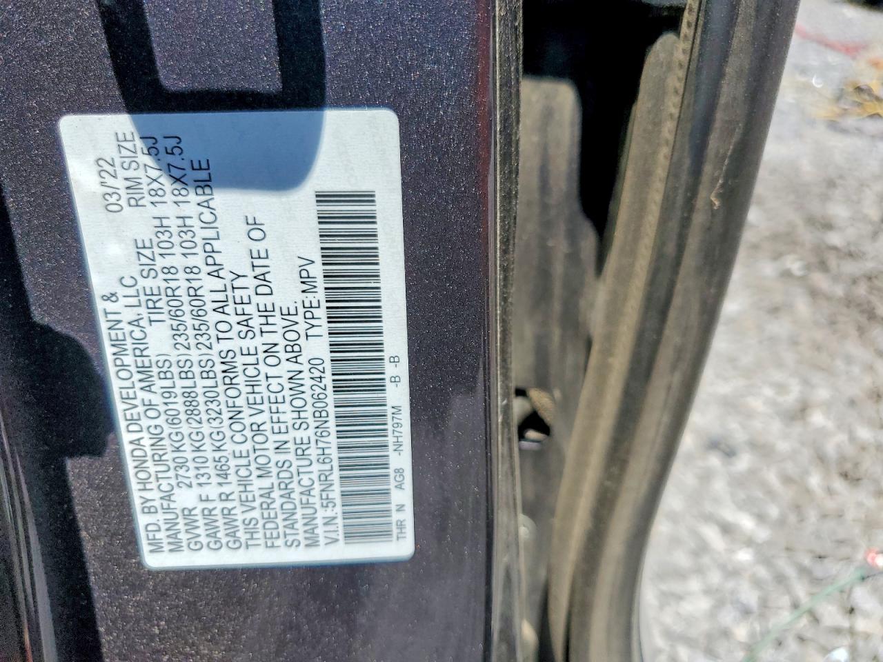 2022 Honda Odyssey Exl Gray vin: 5FNRL6H76NB062420