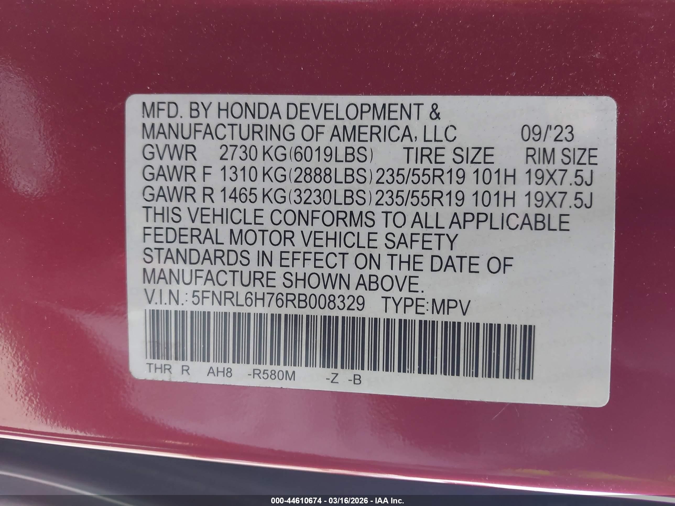 2024 Honda Odyssey Sport Красный vin: 5FNRL6H76RB008329