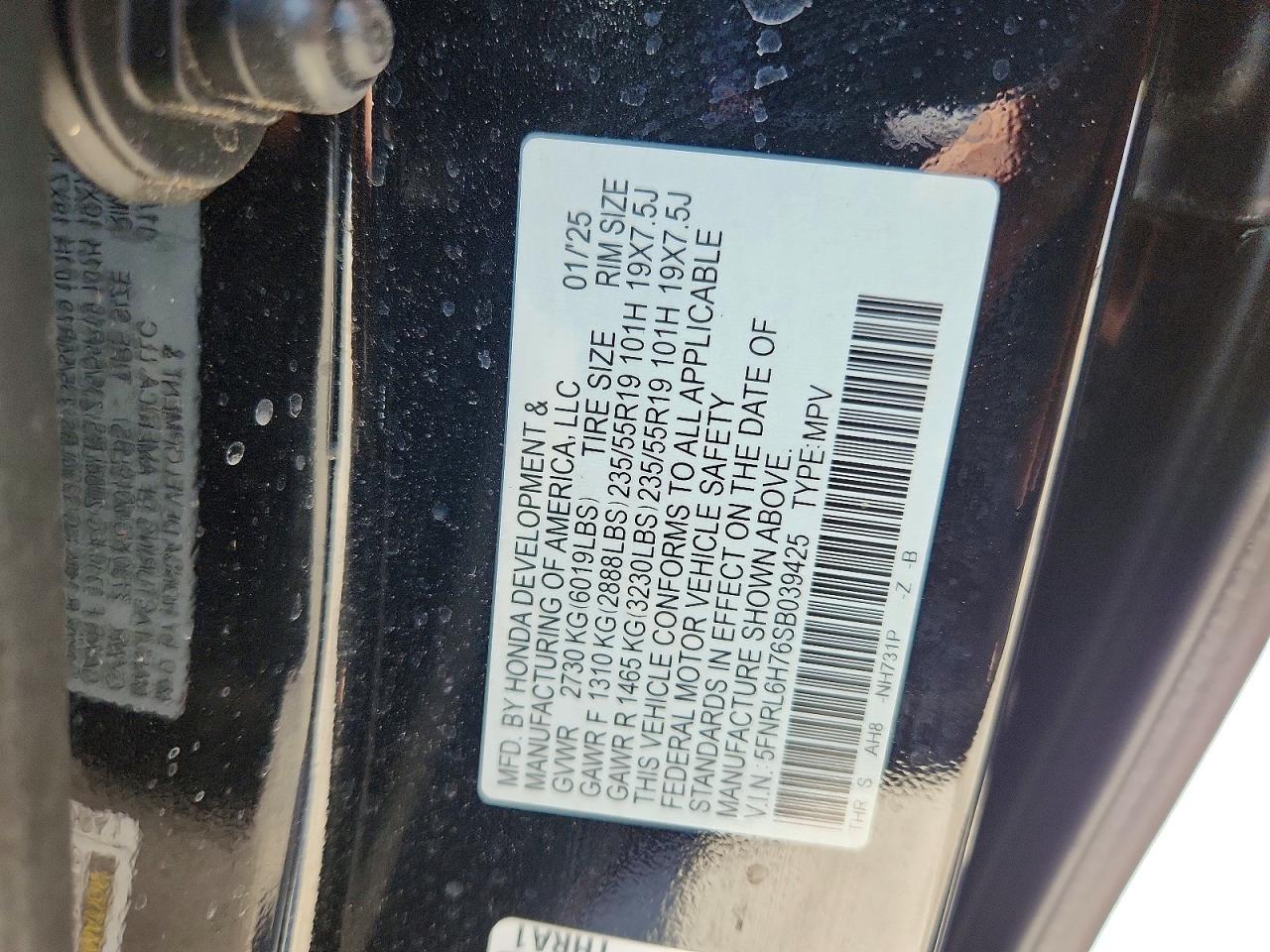 2025 Honda Odyssey Sport-l Black vin: 5FNRL6H76SB039425