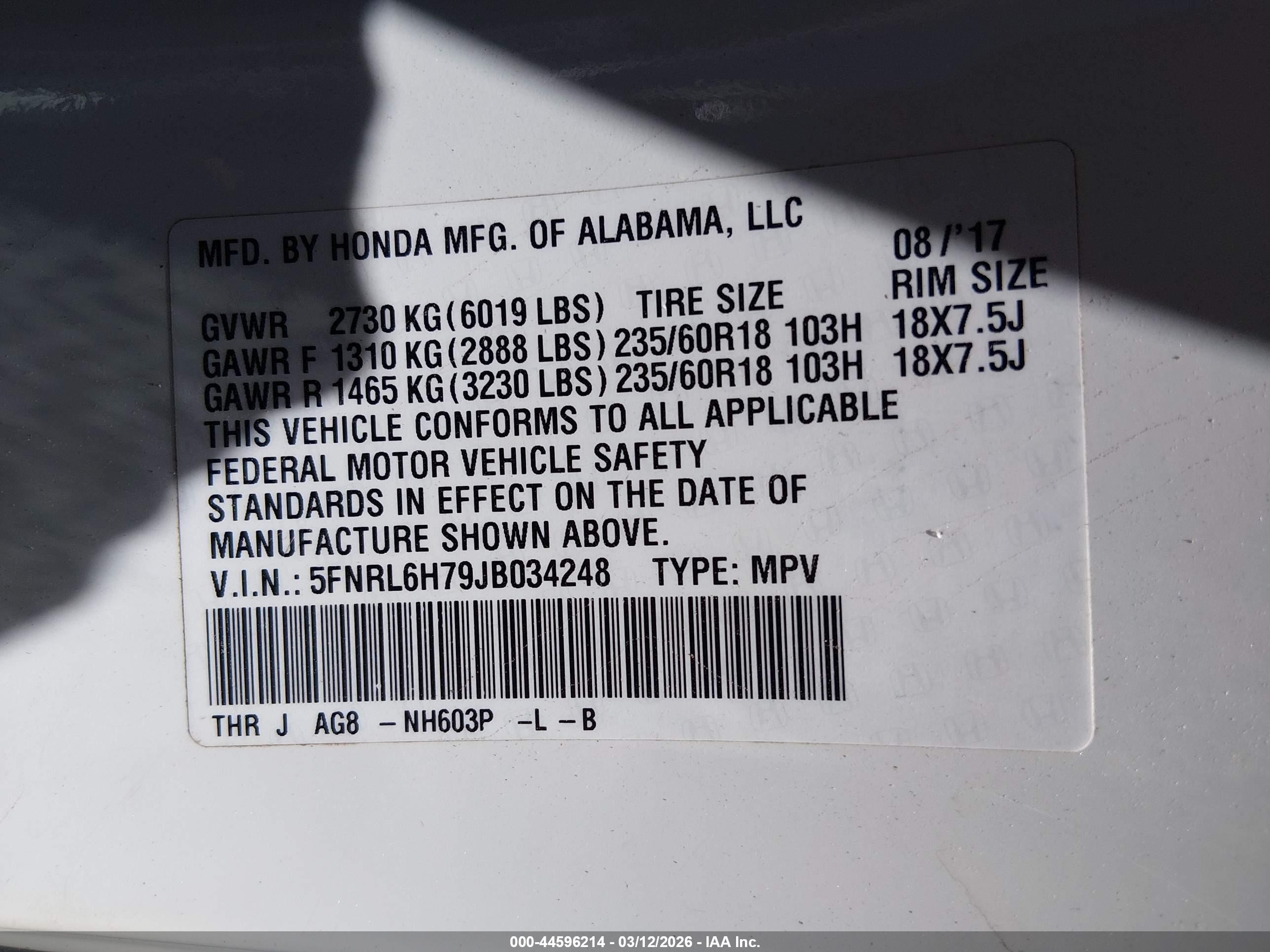 2018 Honda Odyssey Ex-l Белый vin: 5FNRL6H79JB034248
