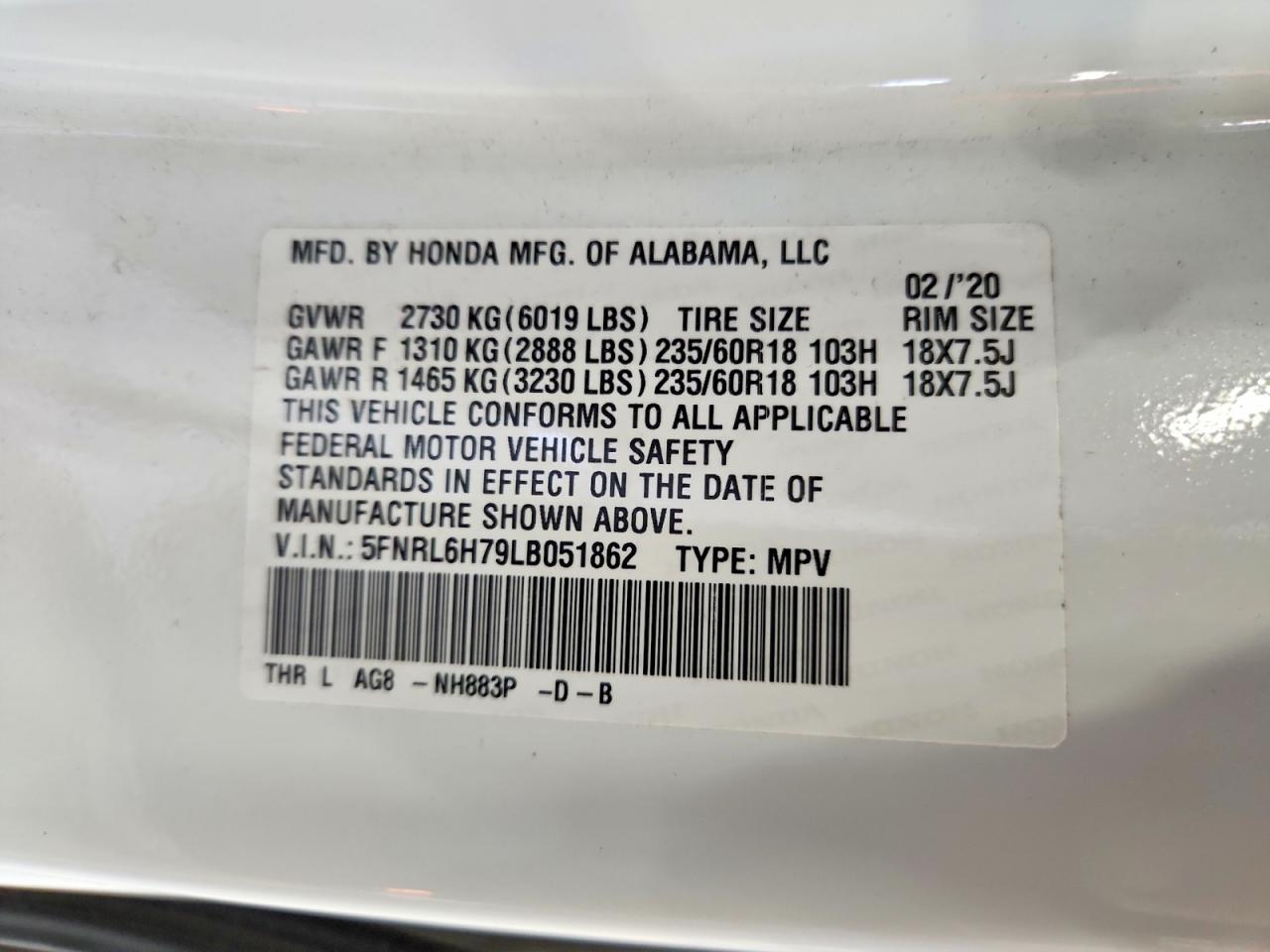 2020 Honda Odyssey Exl White vin: 5FNRL6H79LB051862