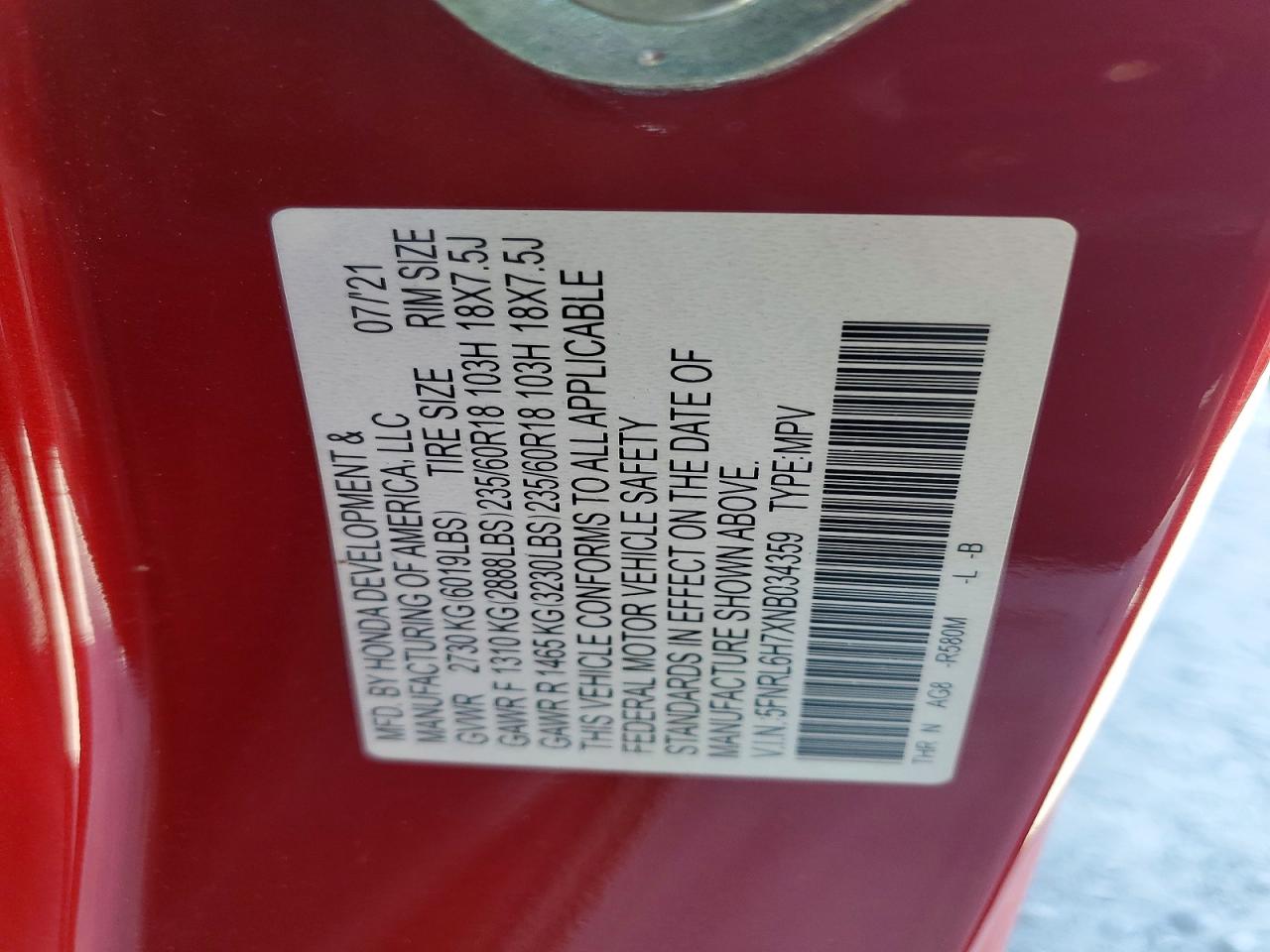 2022 Honda Odyssey Exl Red vin: 5FNRL6H7XNB034359