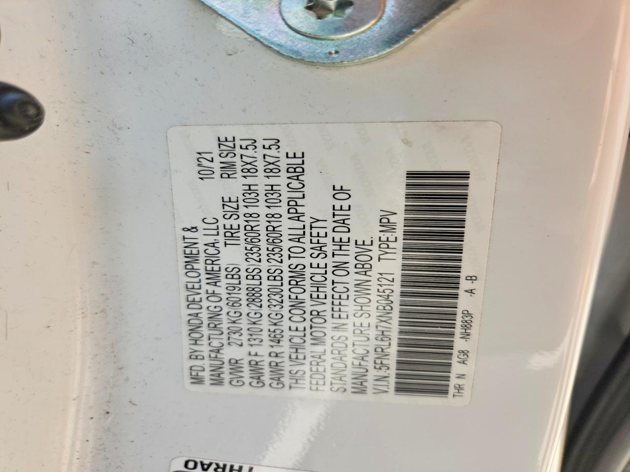 2022 Honda Odyssey Exl White vin: 5FNRL6H7XNB045121