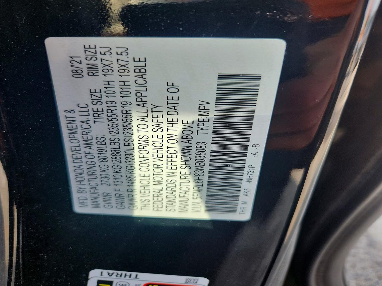 2022 Honda Odyssey Touring Black vin: 5FNRL6H83NB038083