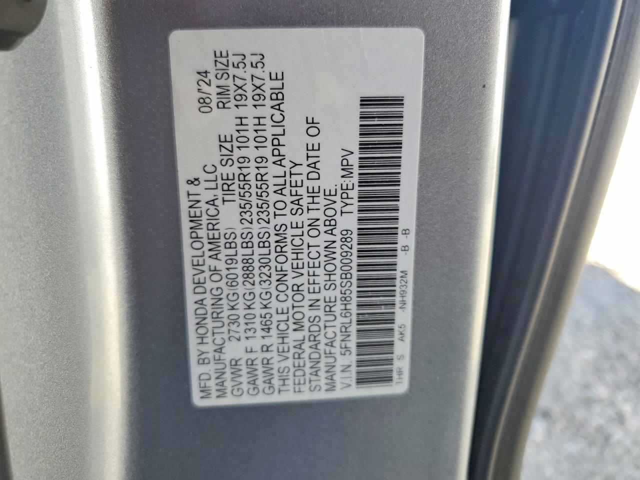 2025 Honda Odyssey Touring Серебряный vin: 5FNRL6H85SB009289