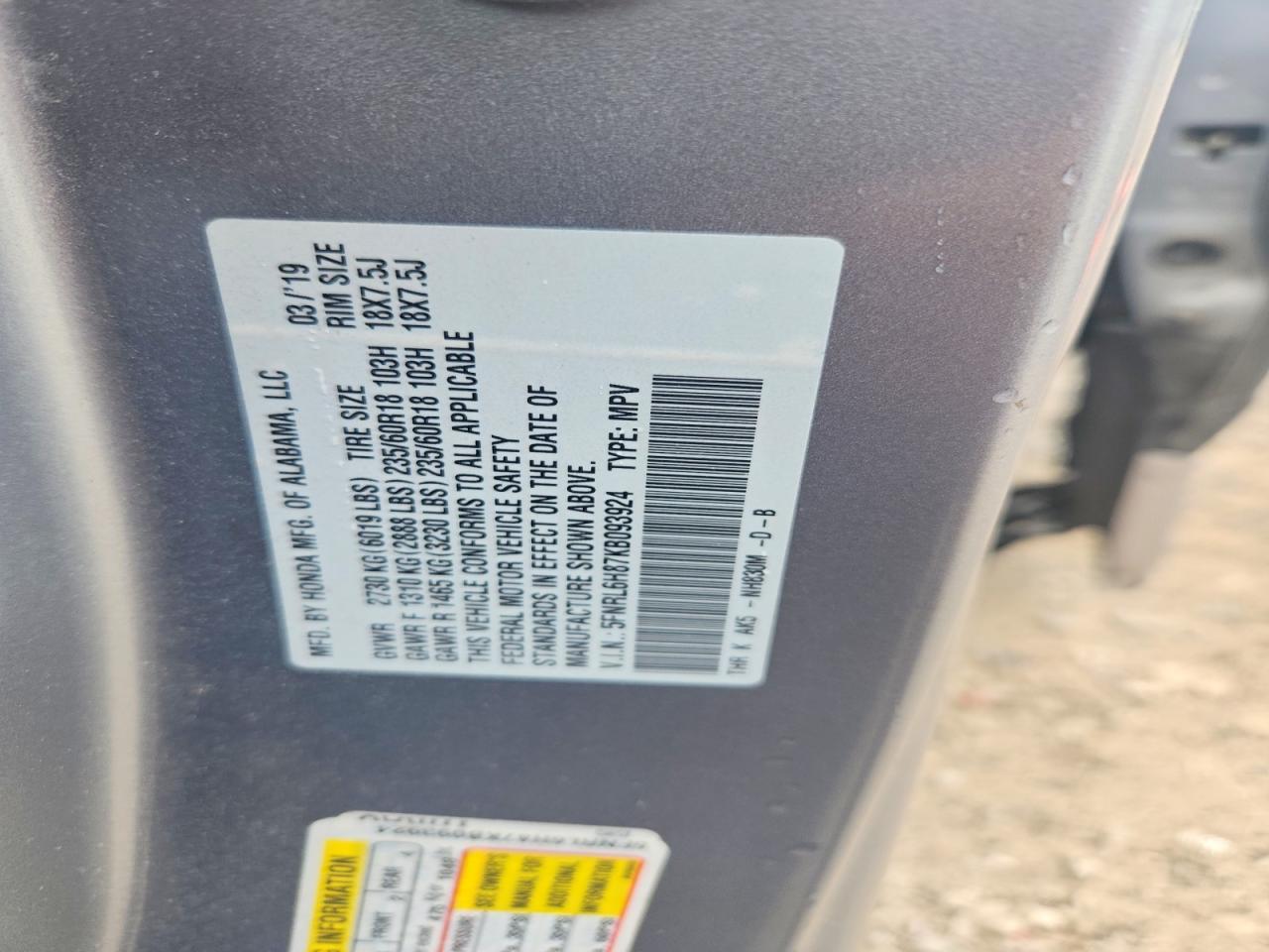 2019 Honda Odyssey Touring Silver vin: 5FNRL6H87KB093924