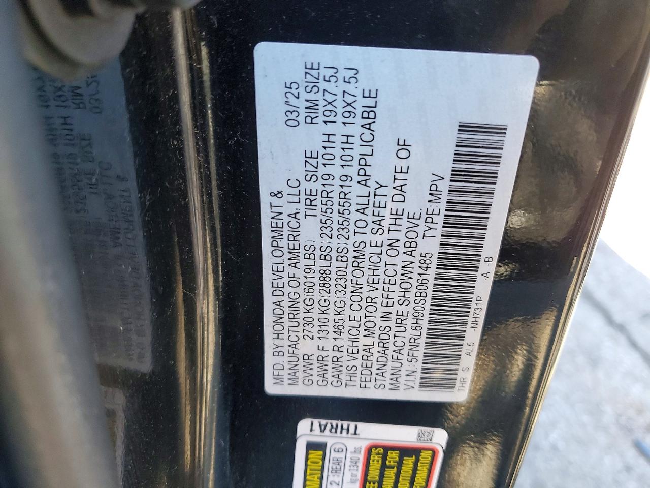 2025 Honda Odyssey Elite Черный vin: 5FNRL6H90SB061485