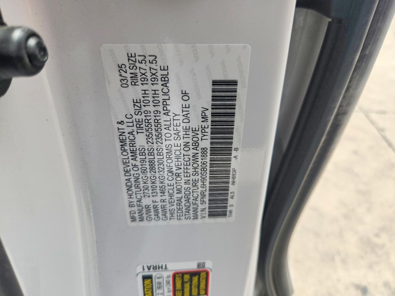 2025 Honda Odyssey Elite White vin: 5FNRL6H90SB061888