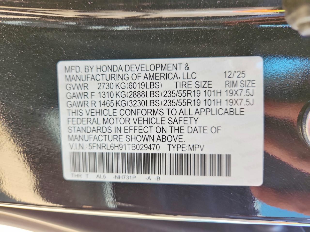 2026 Honda Odyssey Elite Black vin: 5FNRL6H91TB029470