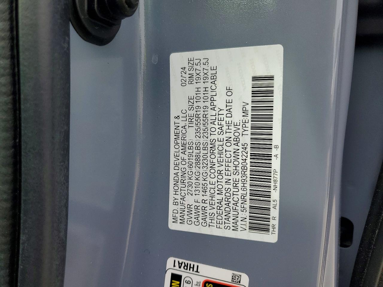 2024 Honda Odyssey Elite Blue vin: 5FNRL6H93RB042245