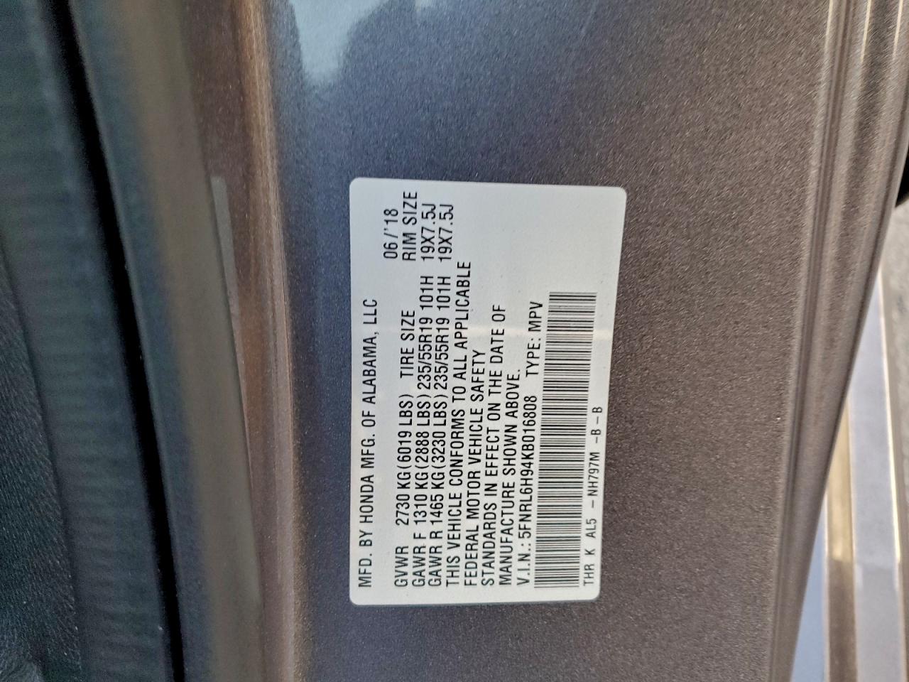 2019 Honda Odyssey Elite Gray vin: 5FNRL6H94KB016808