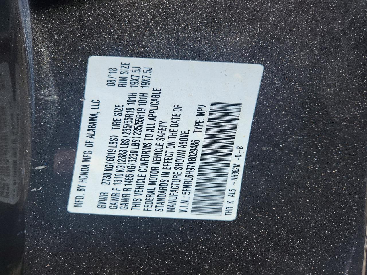 2019 Honda Odyssey Elite Gray vin: 5FNRL6H97KB029486