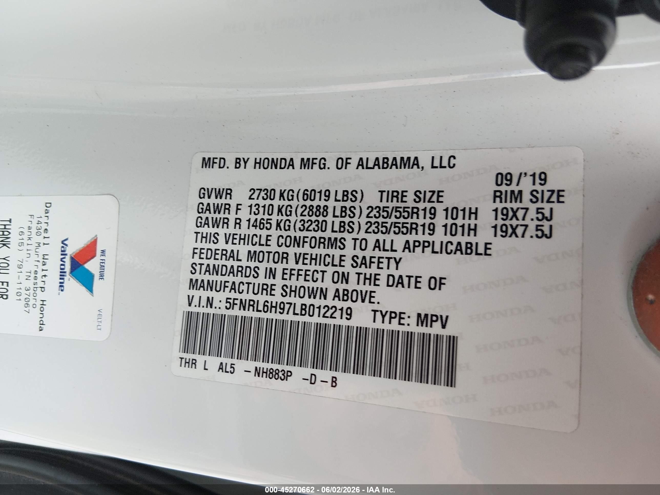2020 Honda Odyssey Elite White vin: 5FNRL6H97LB012219
