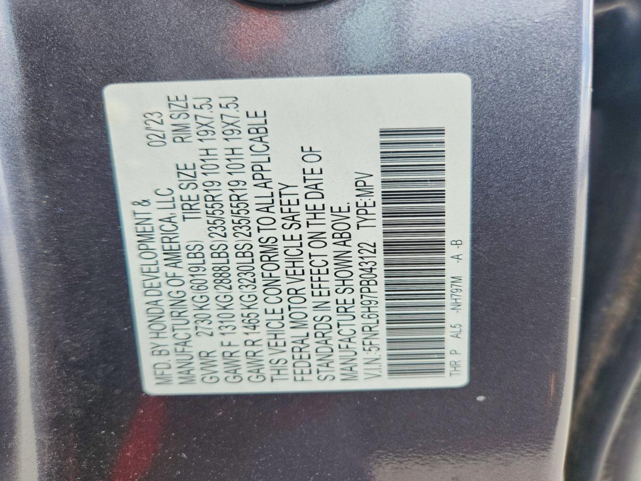 2023 Honda Odyssey Elite Gray vin: 5FNRL6H97PB043122