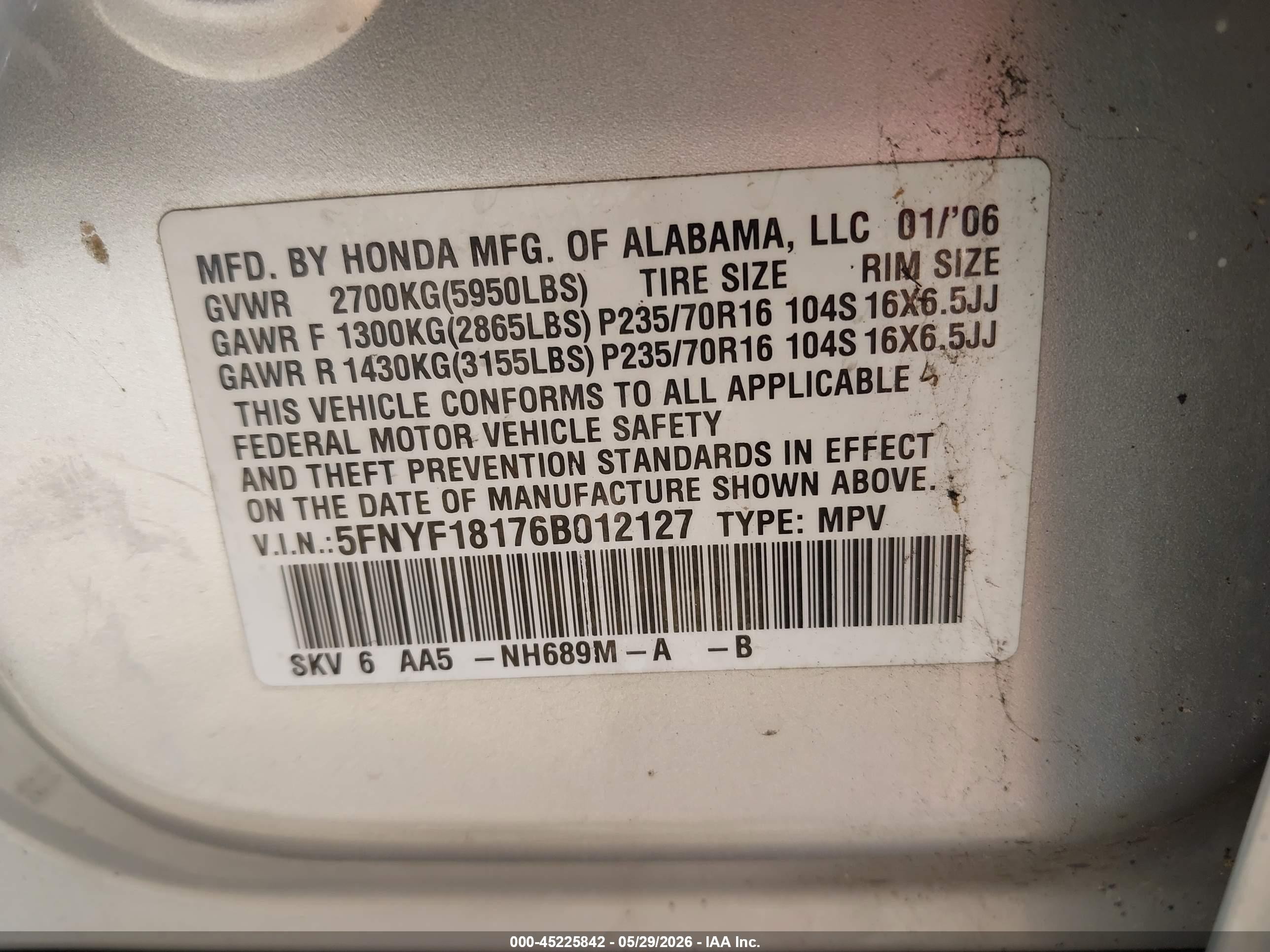 2006 Honda Pilot Lx Серебряный vin: 5FNYF18176B012127