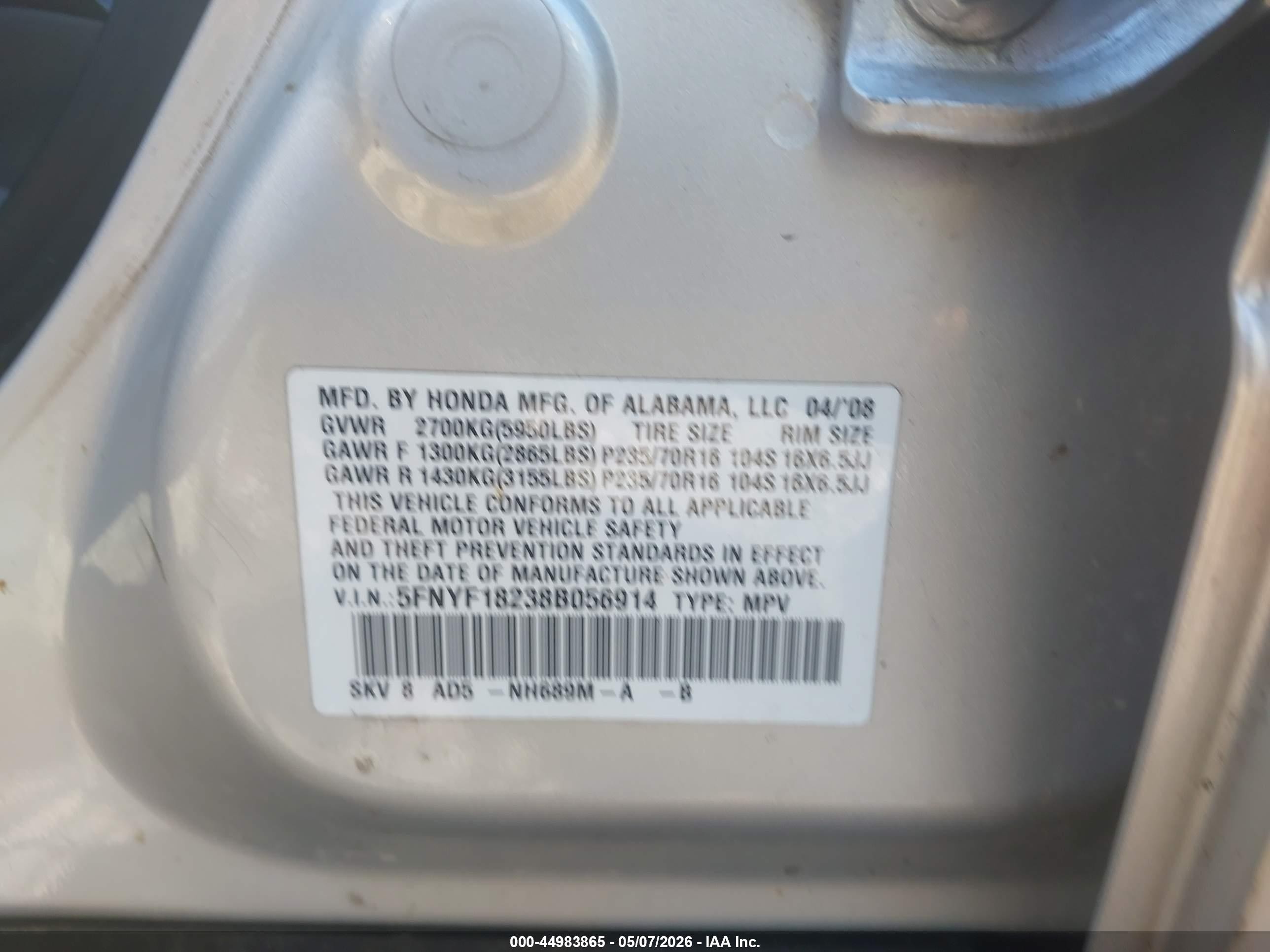 2008 Honda Pilot Vp Серебряный vin: 5FNYF18238B056914