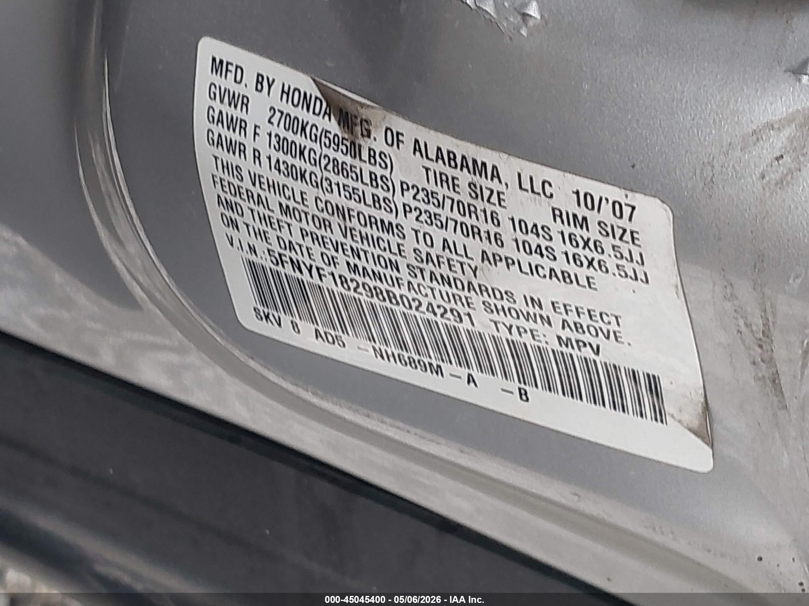 2008 Honda Pilot Vp Silver vin: 5FNYF18298B024291