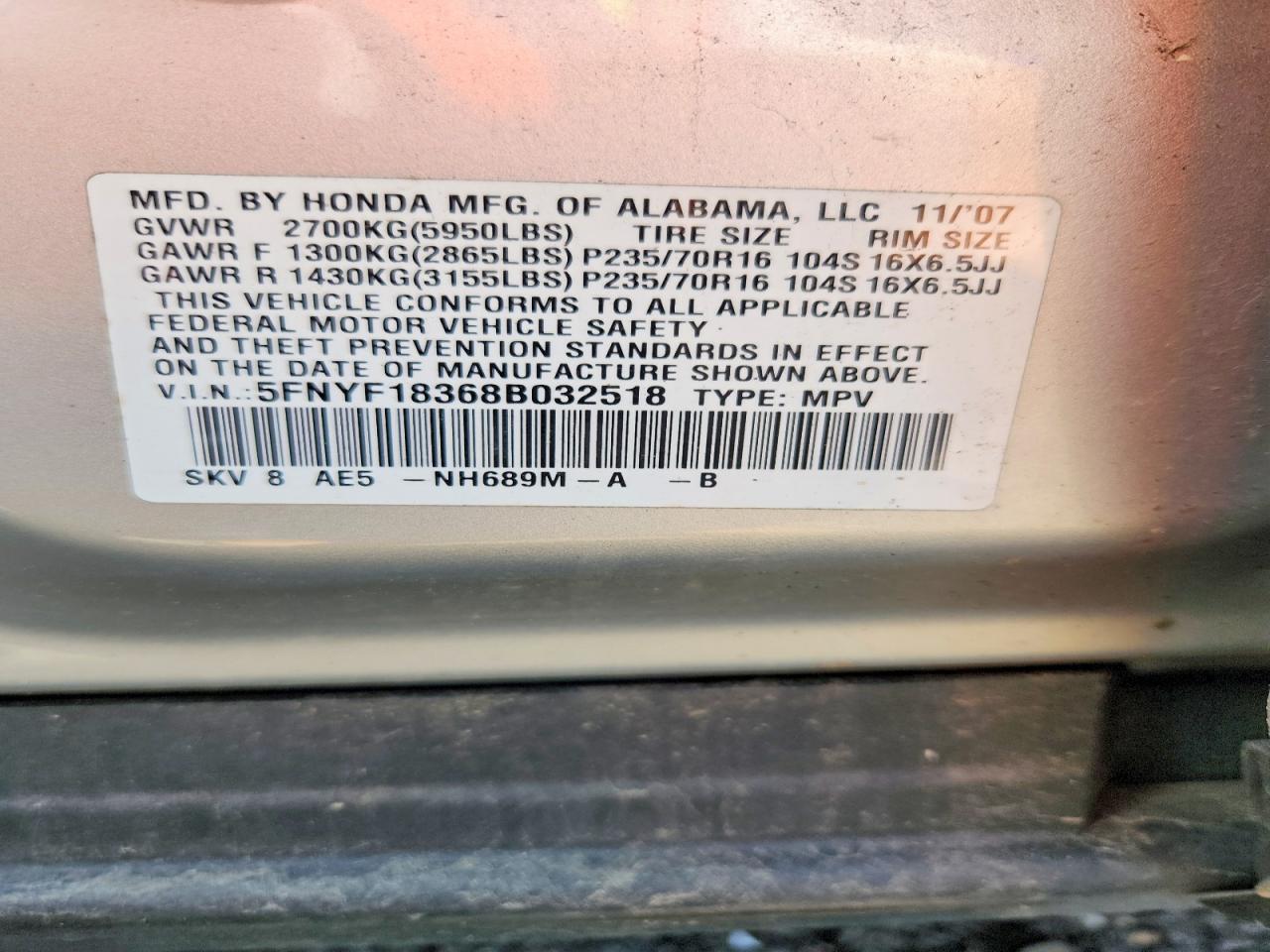 2008 Honda Pilot Se Silver vin: 5FNYF18368B032518