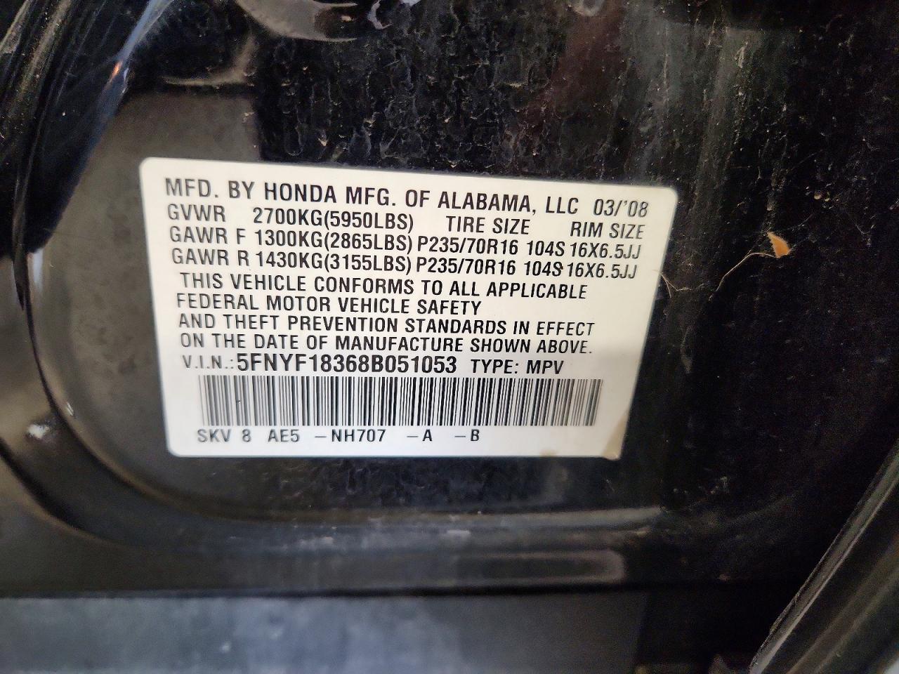 2008 Honda Pilot Se Black vin: 5FNYF18368B051053