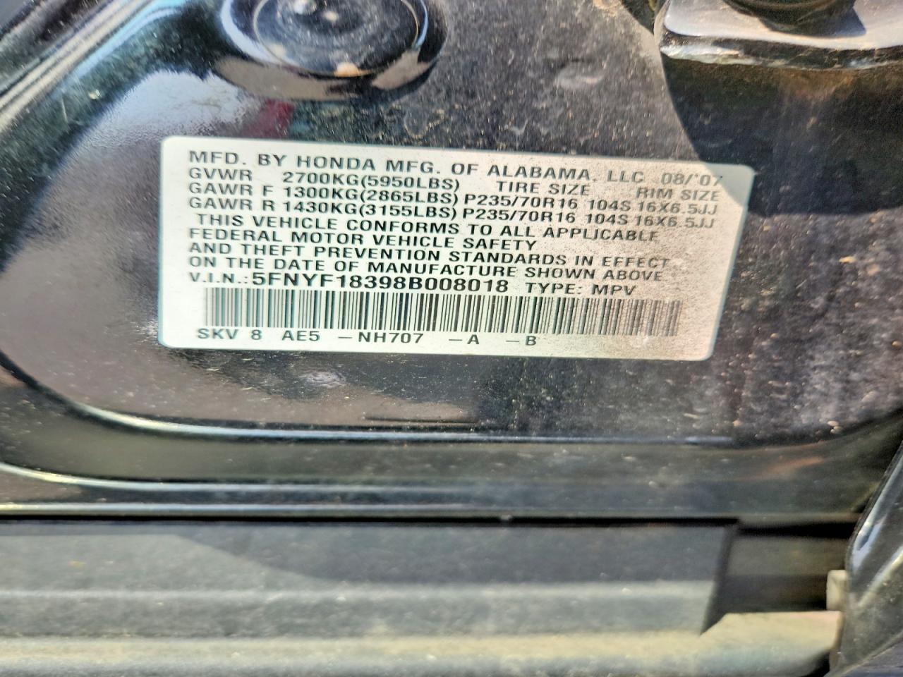2008 Honda Pilot Se Black vin: 5FNYF18398B008018