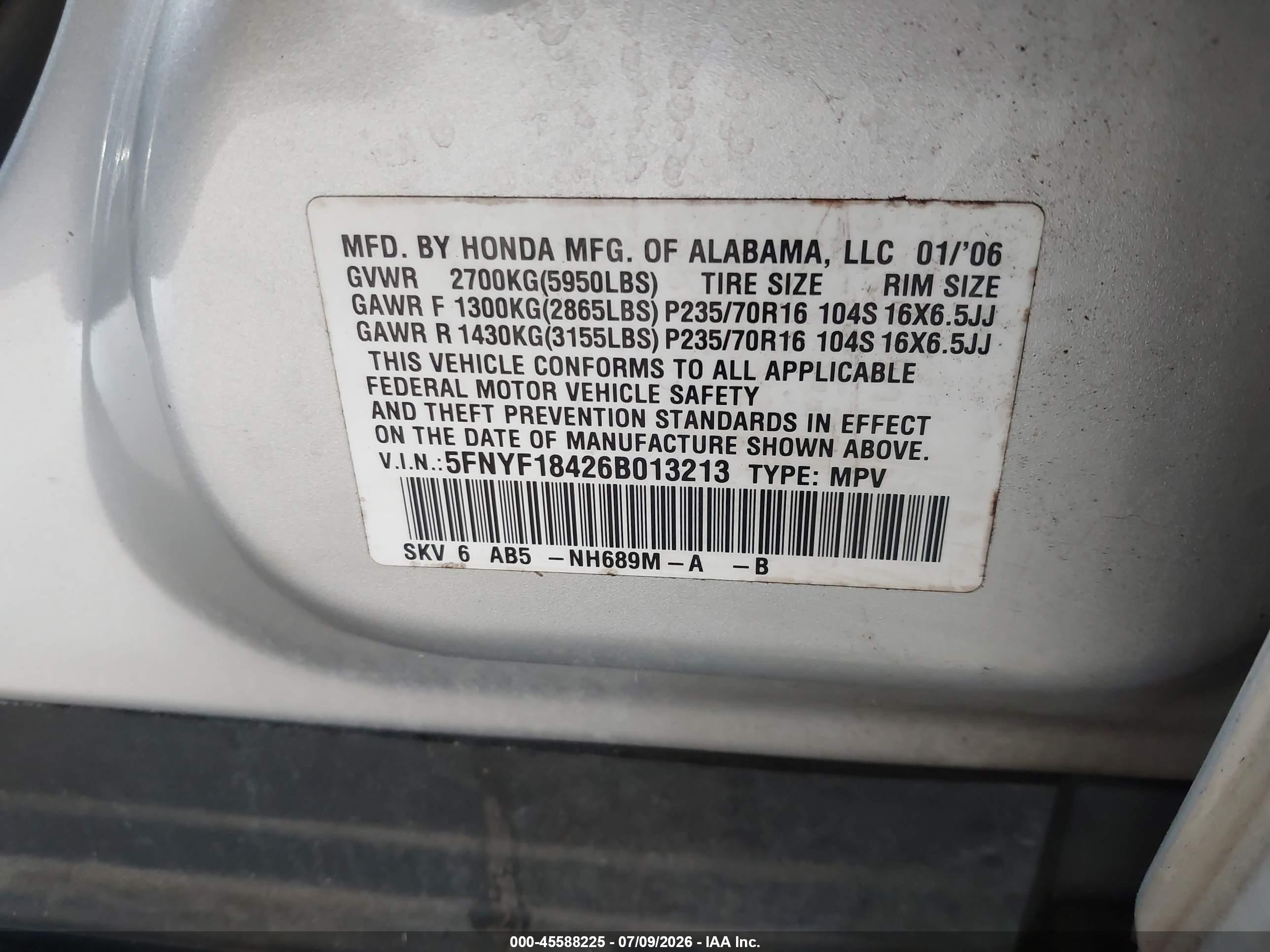 2006 Honda Pilot Ex Серебряный vin: 5FNYF18426B013213