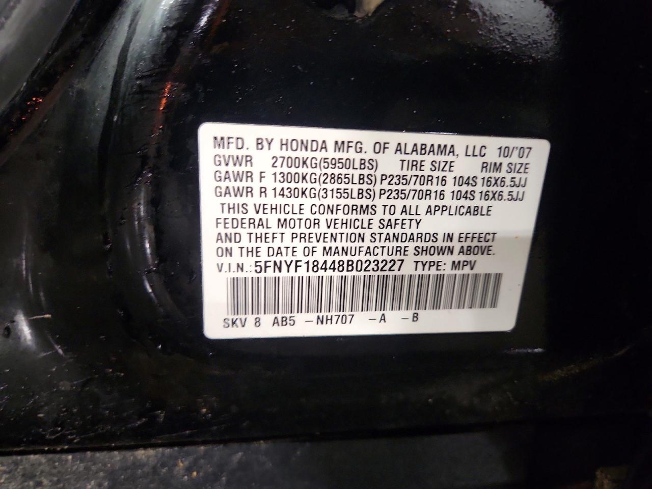 2008 Honda Pilot Ex Black vin: 5FNYF18448B023227