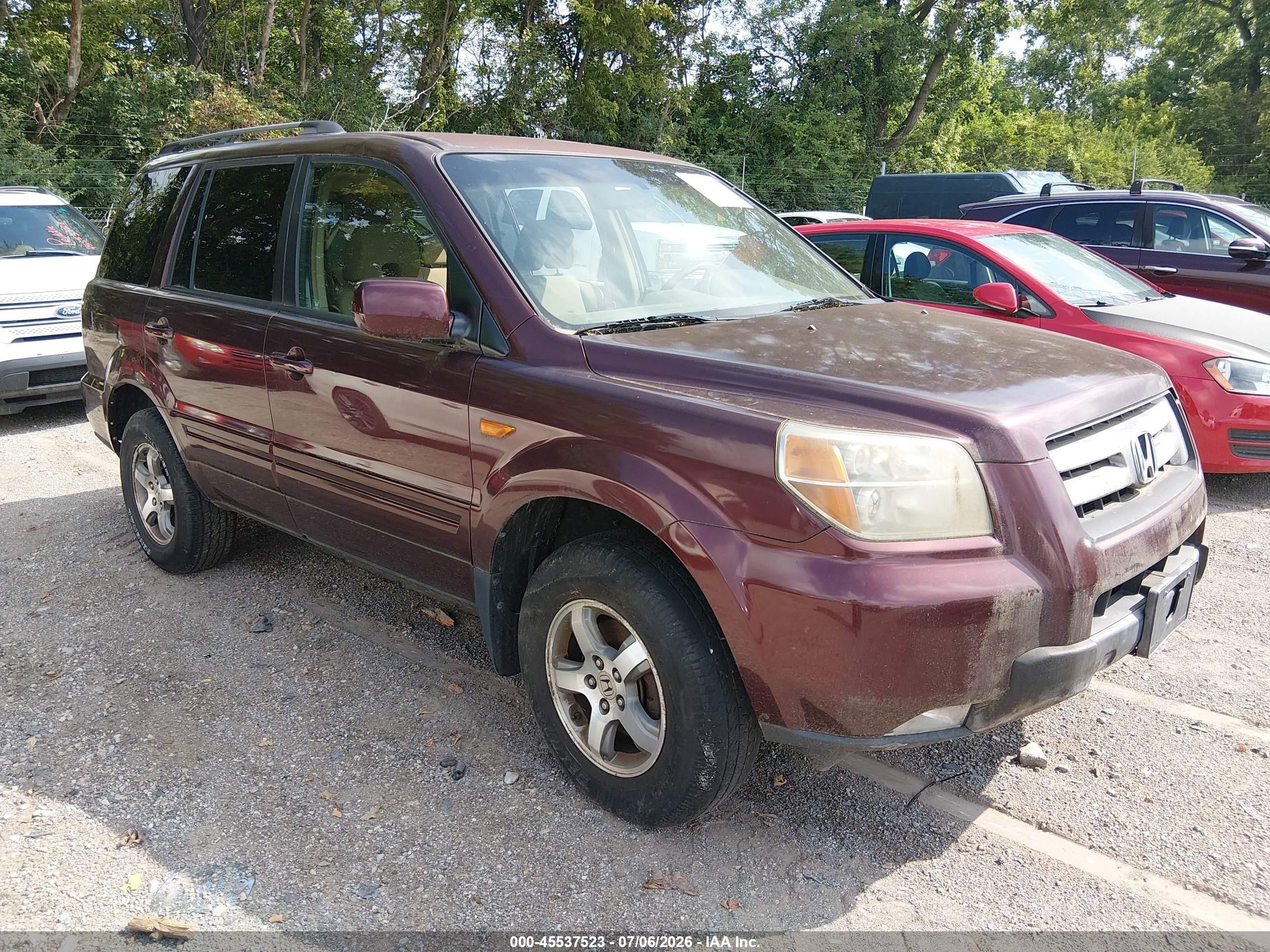 2007 Honda Pilot Ex Purple vin: 5FNYF18467B005651
