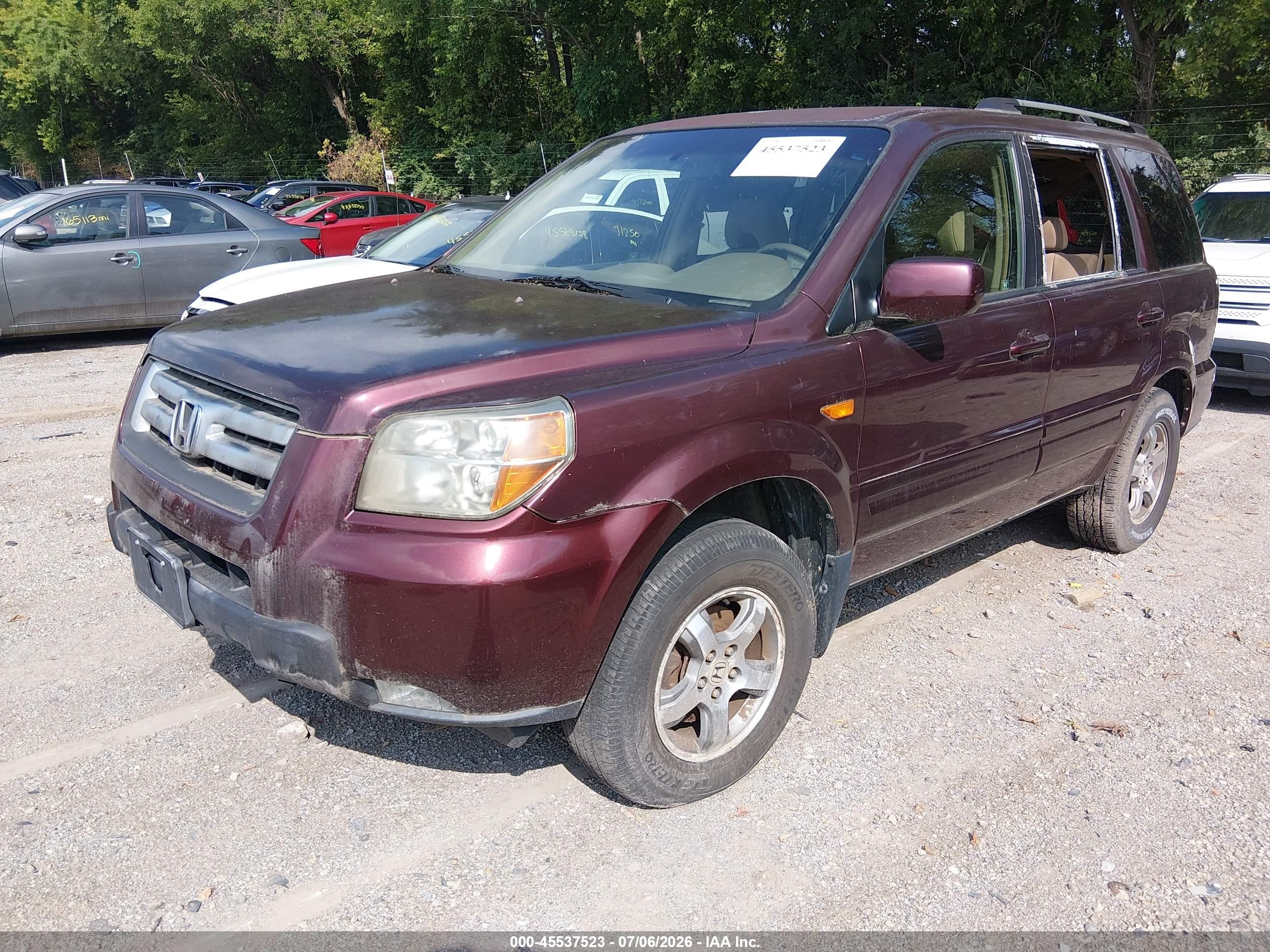 2007 Honda Pilot Ex Purple vin: 5FNYF18467B005651