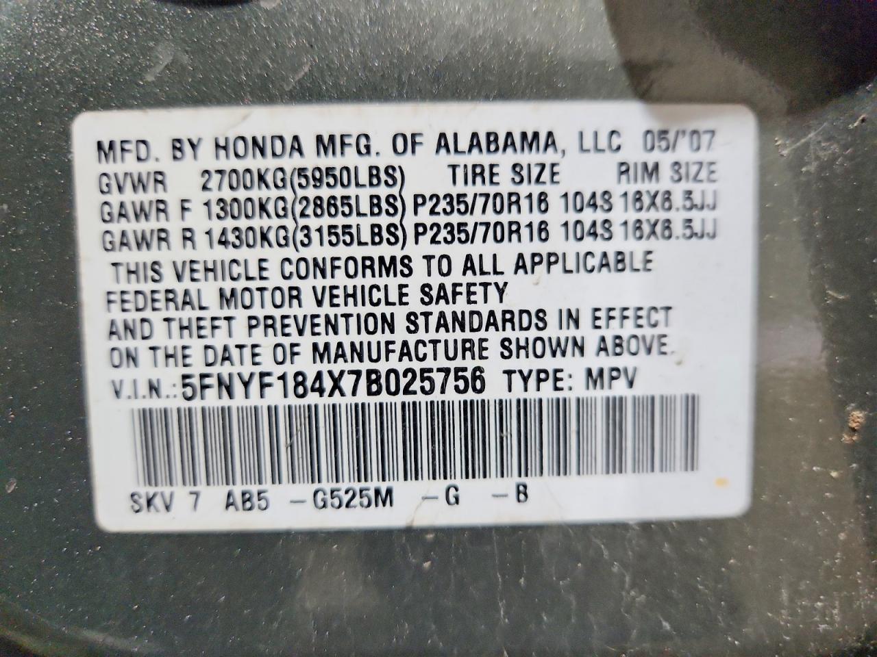 2007 Honda Pilot Ex Green vin: 5FNYF184X7B025756
