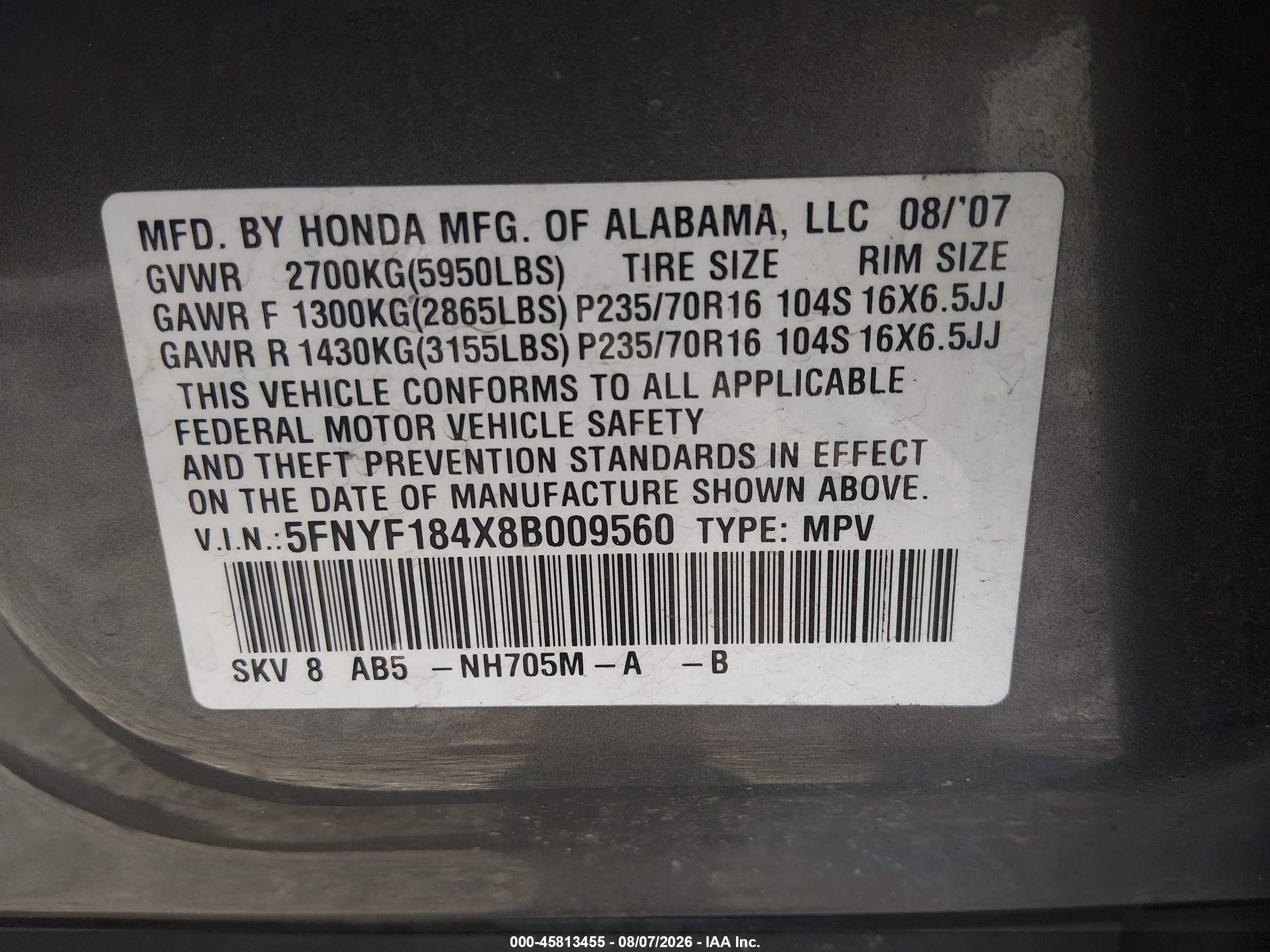 2008 Honda Pilot Ex Gray vin: 5FNYF184X8B009560