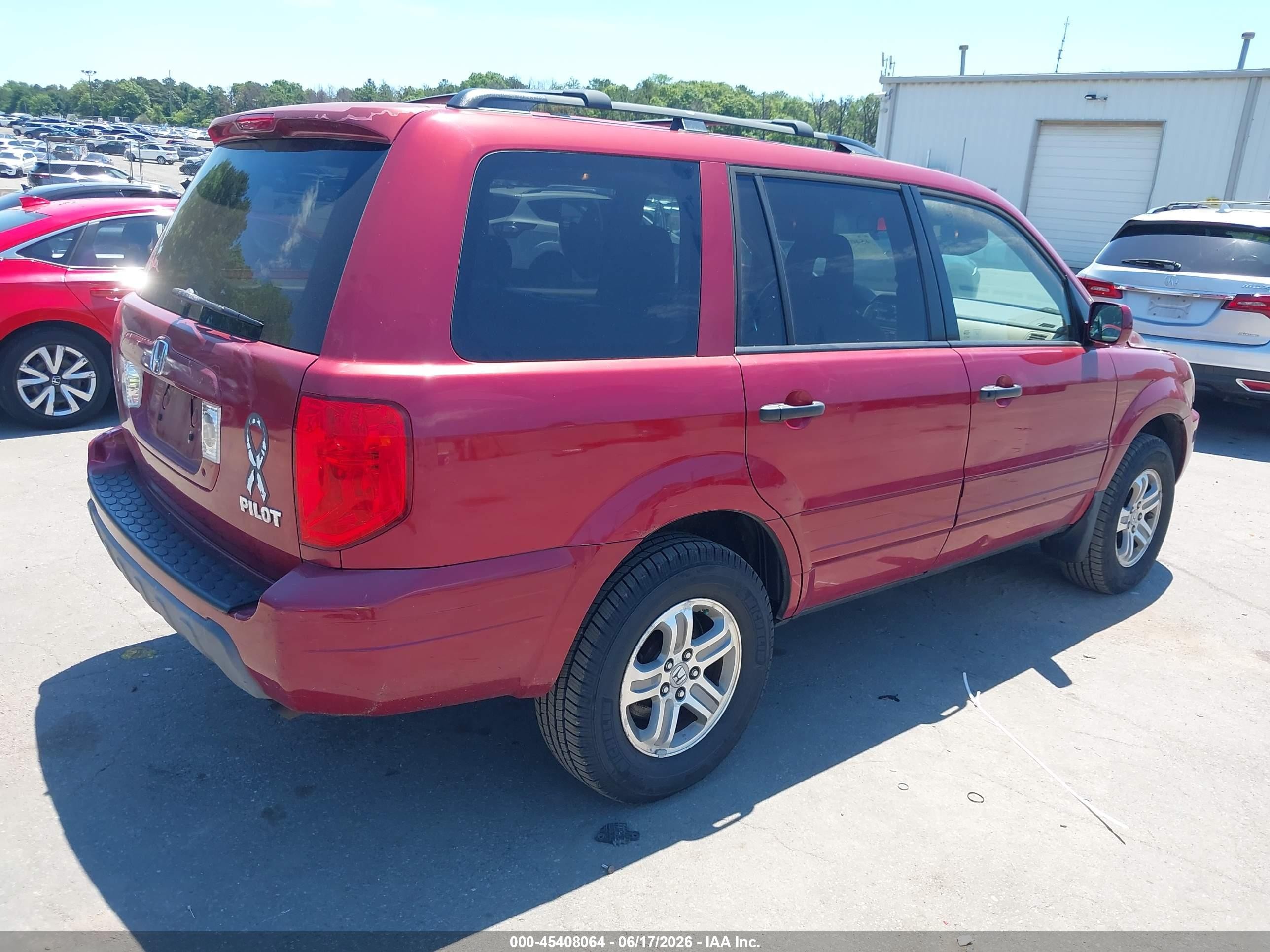 2005 Honda Pilot Ex-l Red vin: 5FNYF18525B030584