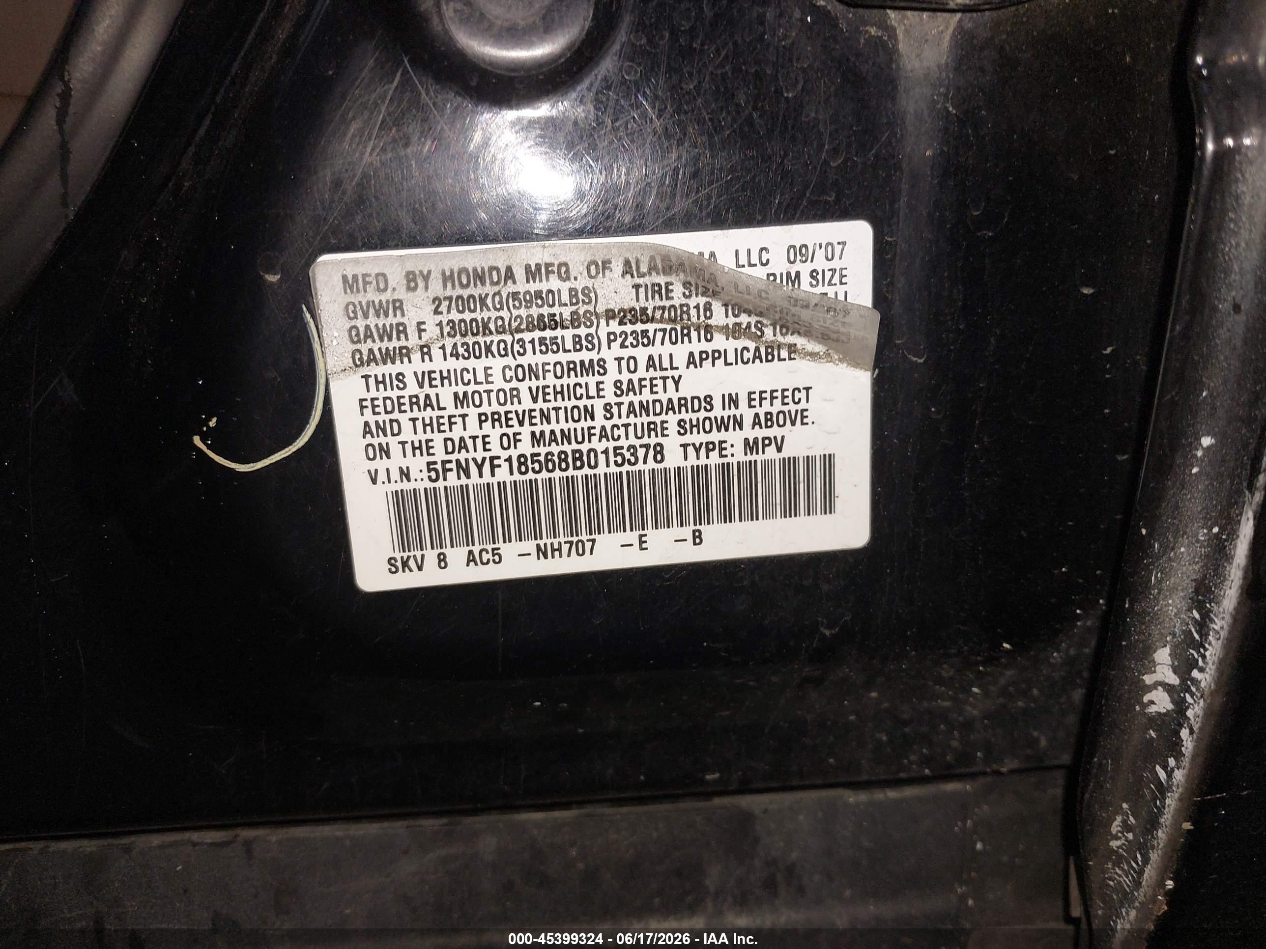 2008 Honda Pilot Ex-l Black vin: 5FNYF18568B015378